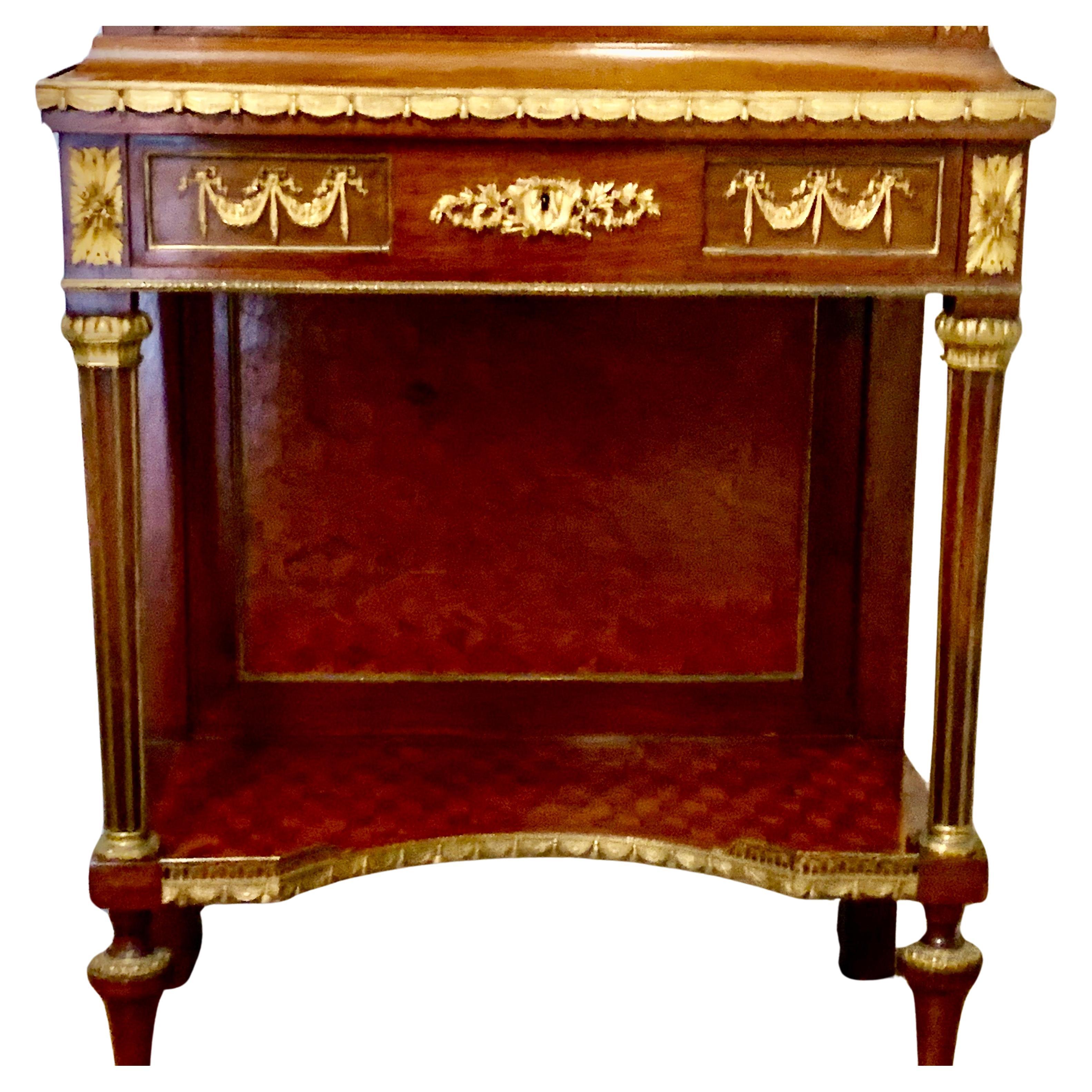 French Bronze Dore Mahogany and Parquetry Vitrine on Stand For Sale 5