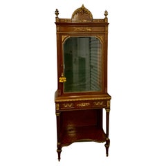 French Bronze Dore Mahogany and Parquetry Vitrine on Stand