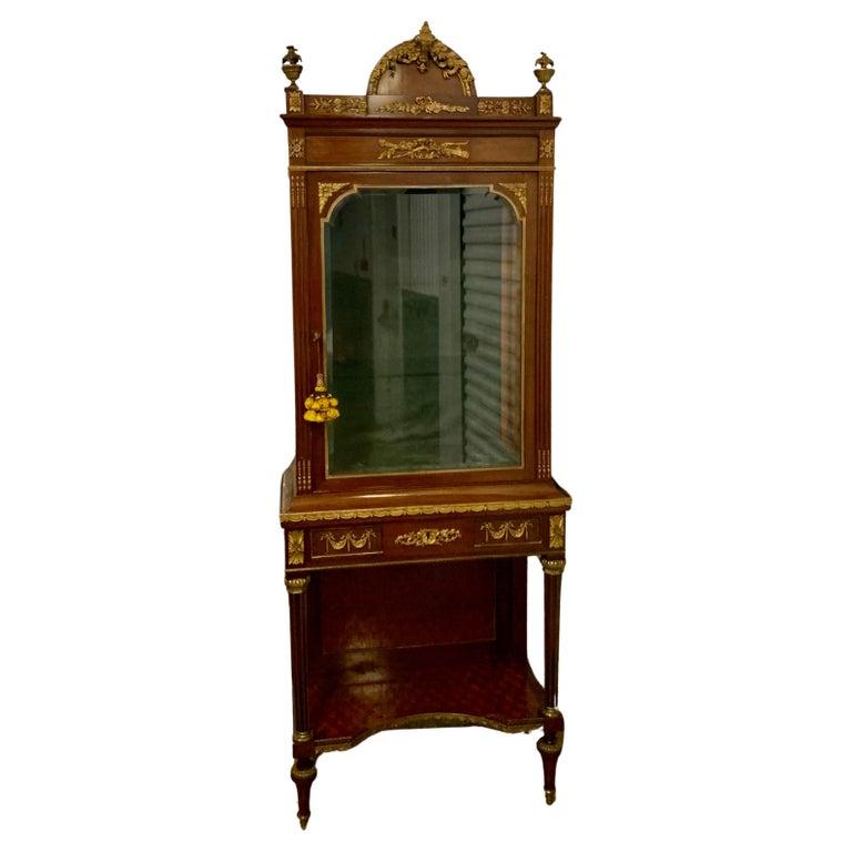 Napoleon III French Bronze Dore Mahogany and Parquetry Vitrine on Stand For Sale