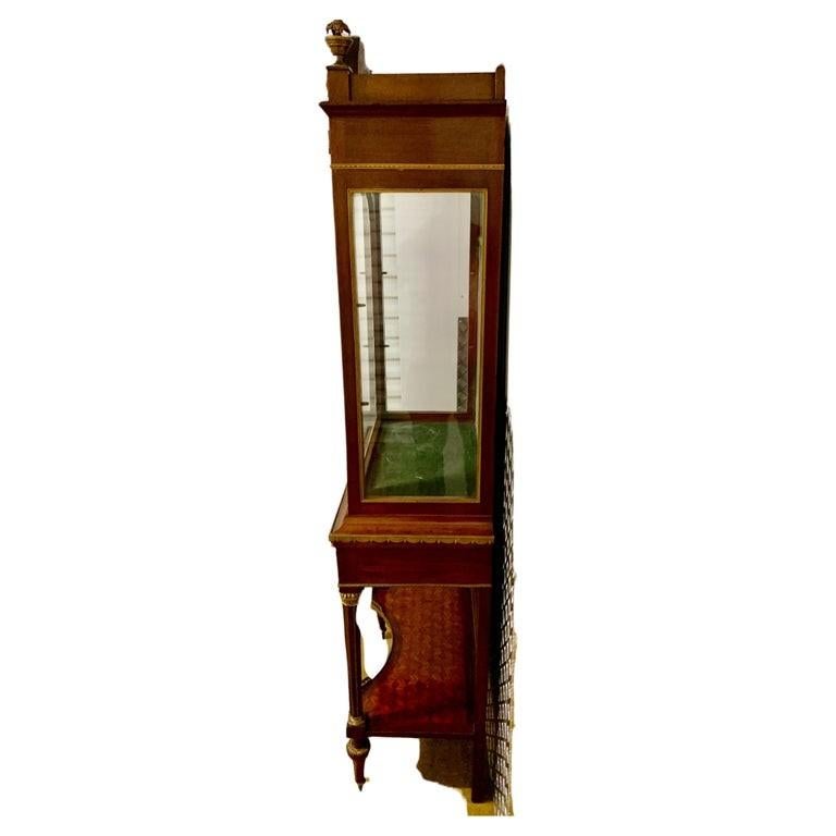 Late 19th Century French Bronze Dore Mahogany and Parquetry Vitrine on Stand For Sale