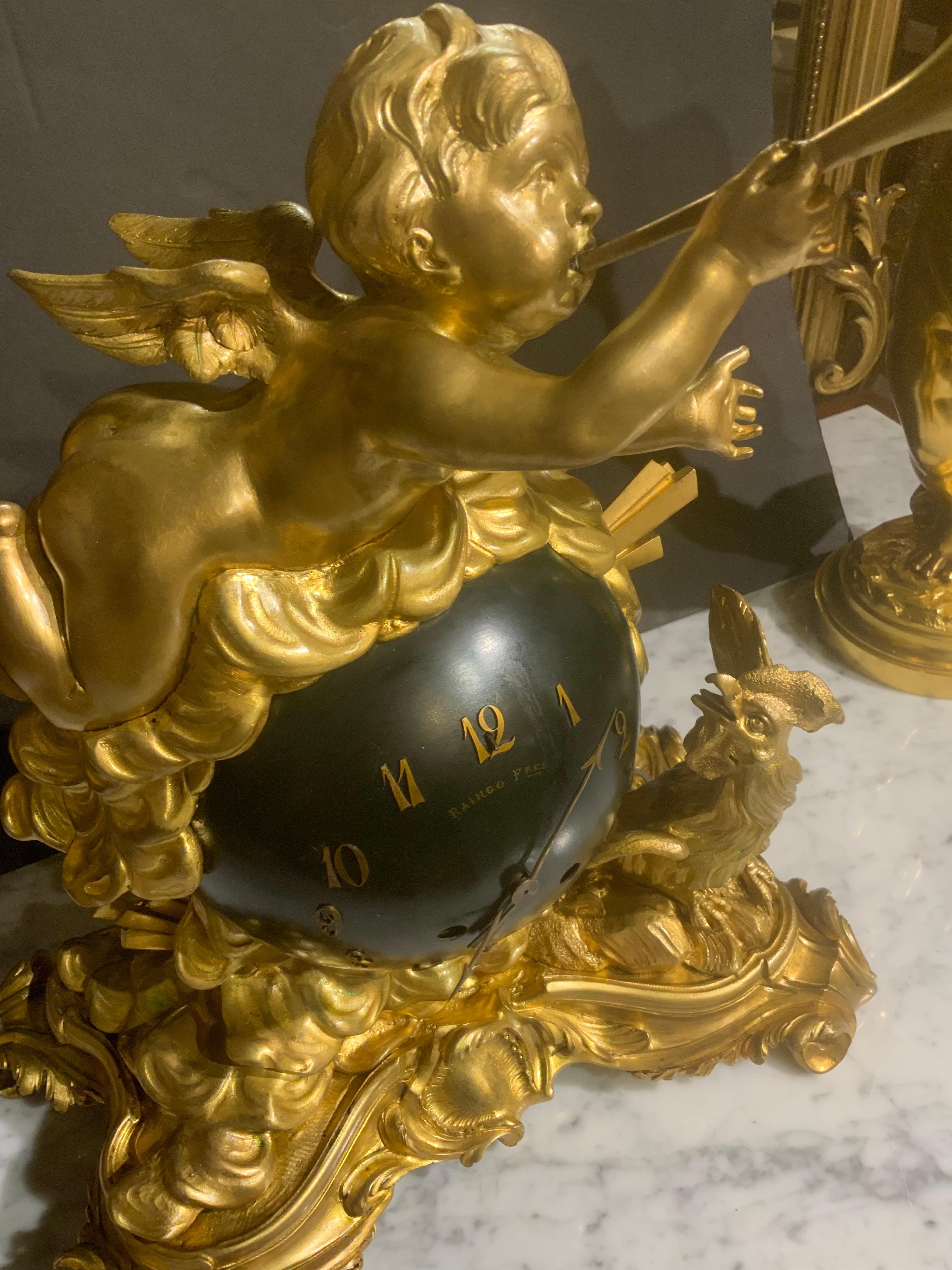 Dorato Orologio da tavolo francese in bronzo dorato del XIX secolo. Da Raingo Fres in vendita