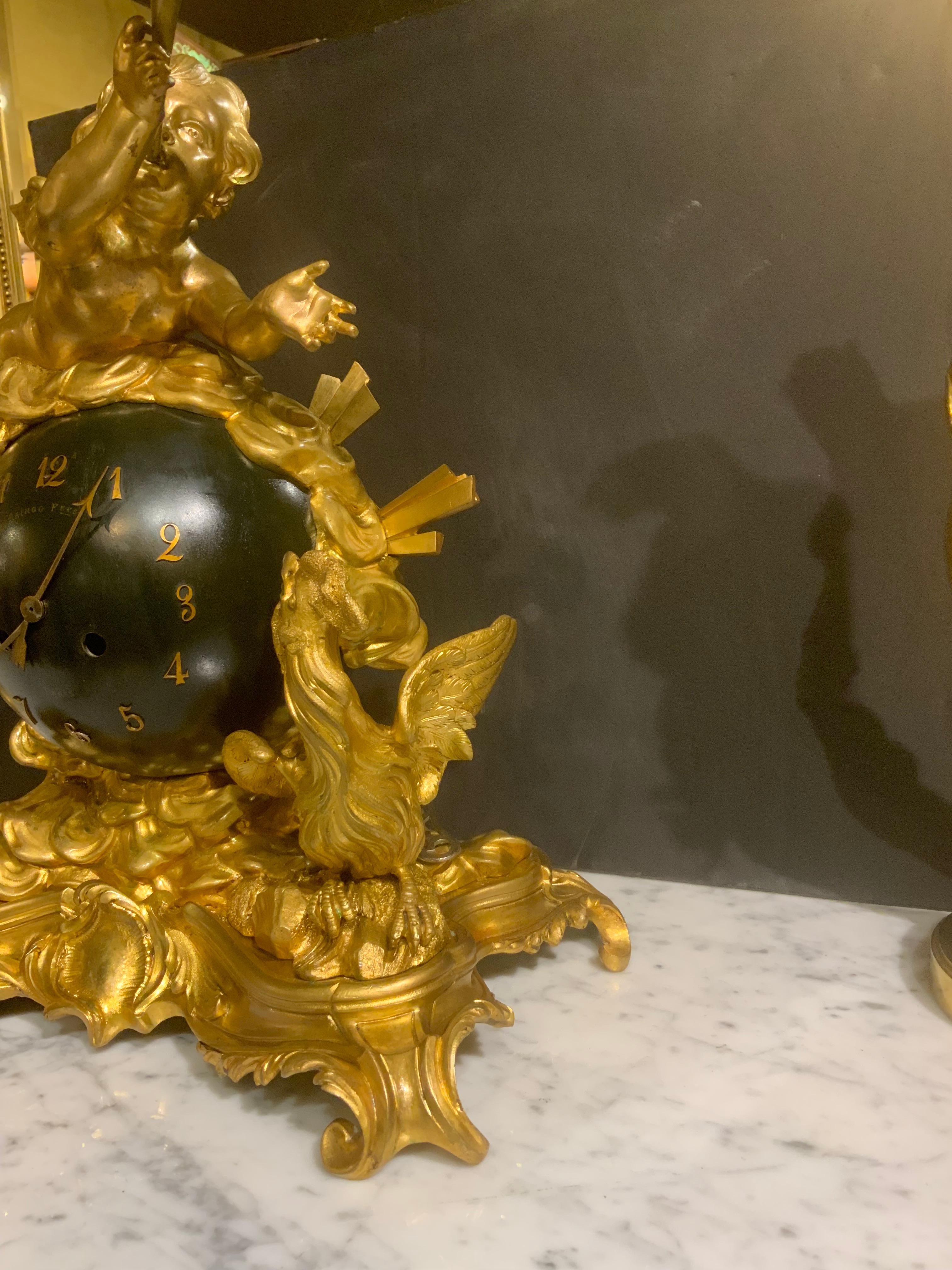 Orologio da tavolo francese in bronzo dorato del XIX secolo. Da Raingo Fres In condizioni ottime in vendita a Houston, TX
