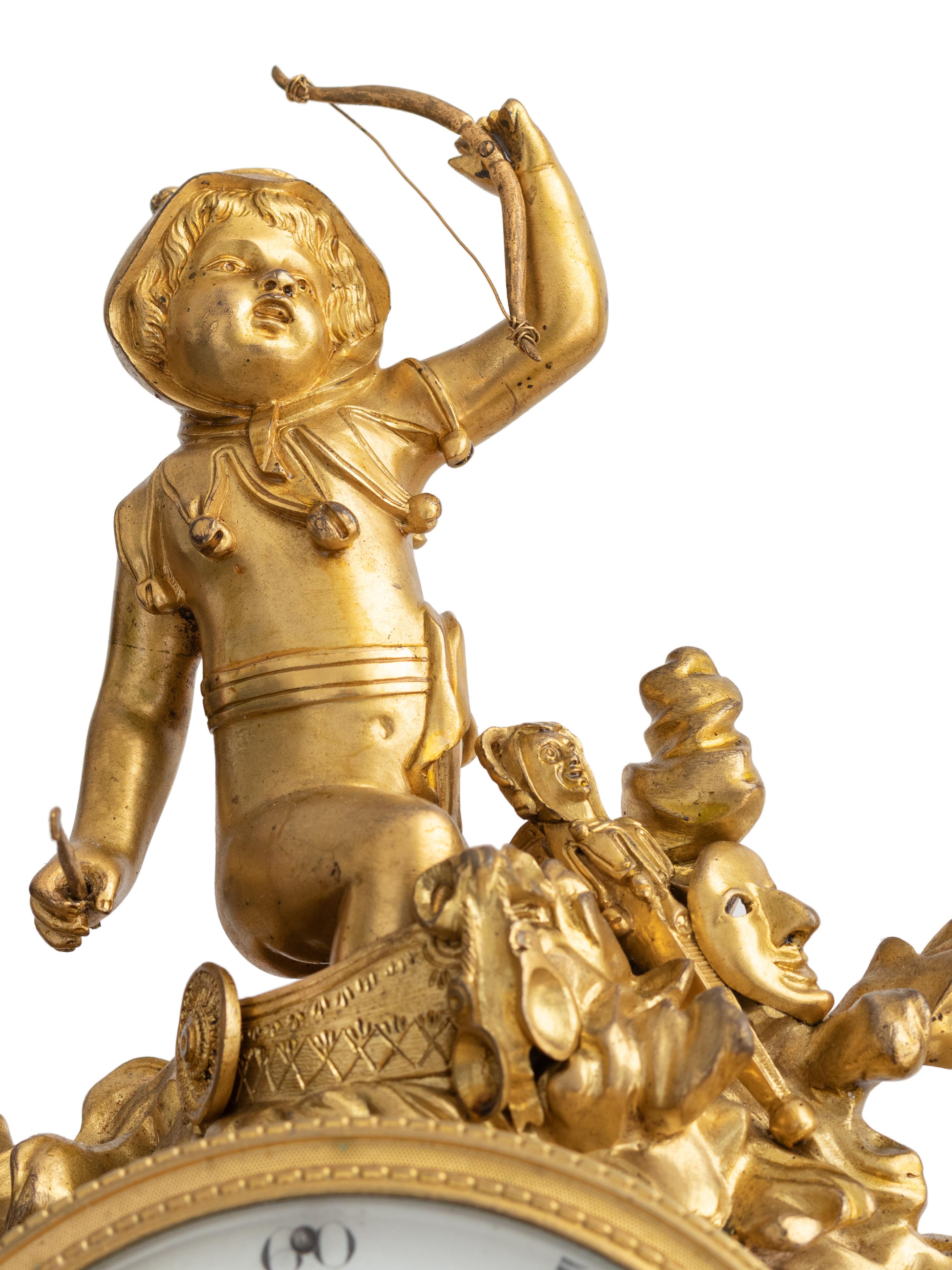 Gilt French Bronze Dore Mantle Clock by Leveque Guéret, 19th Century For Sale
