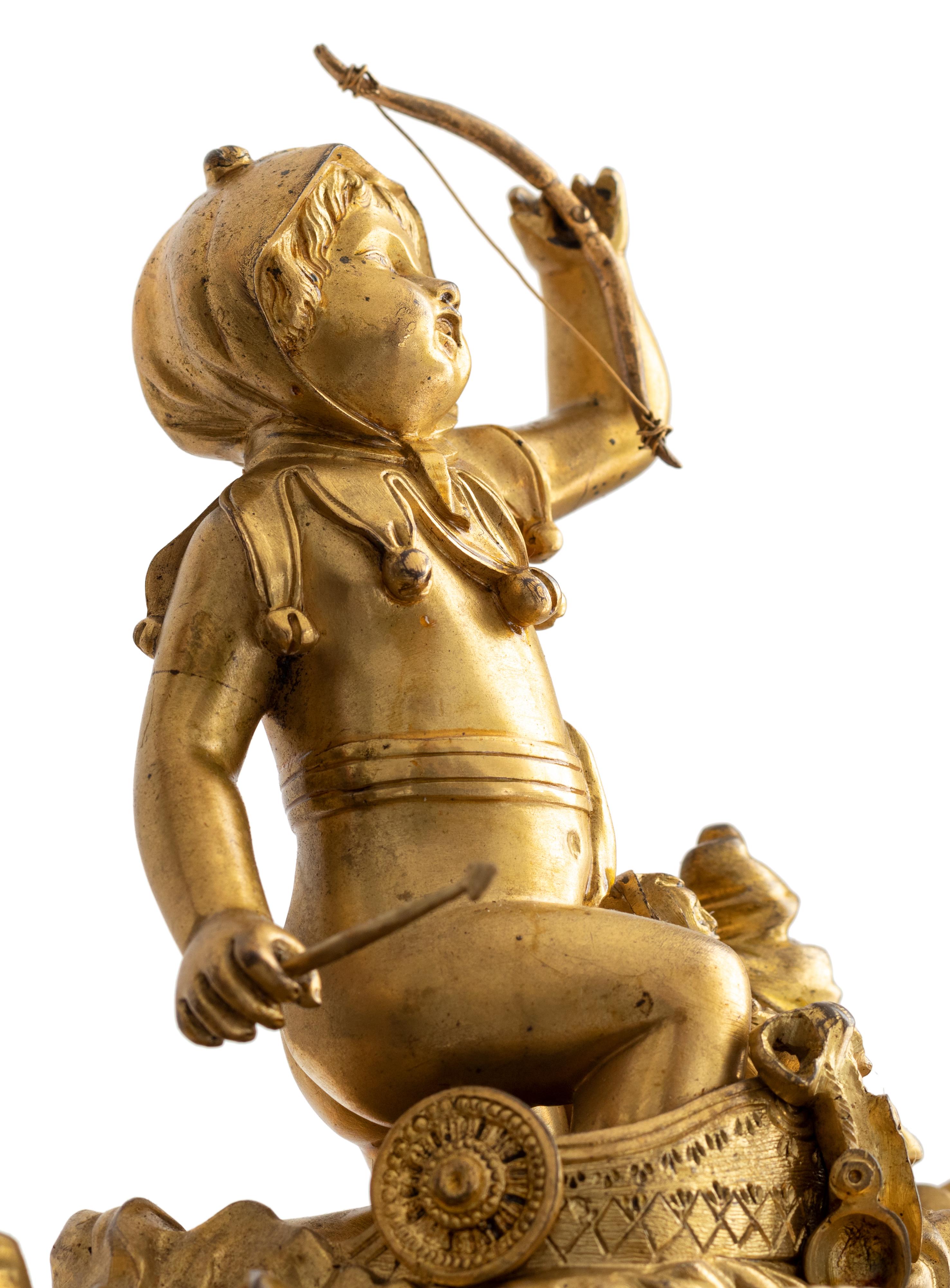 French Bronze Dore Mantle Clock by Leveque Guéret, 19th Century In Good Condition For Sale In Lisbon, PT