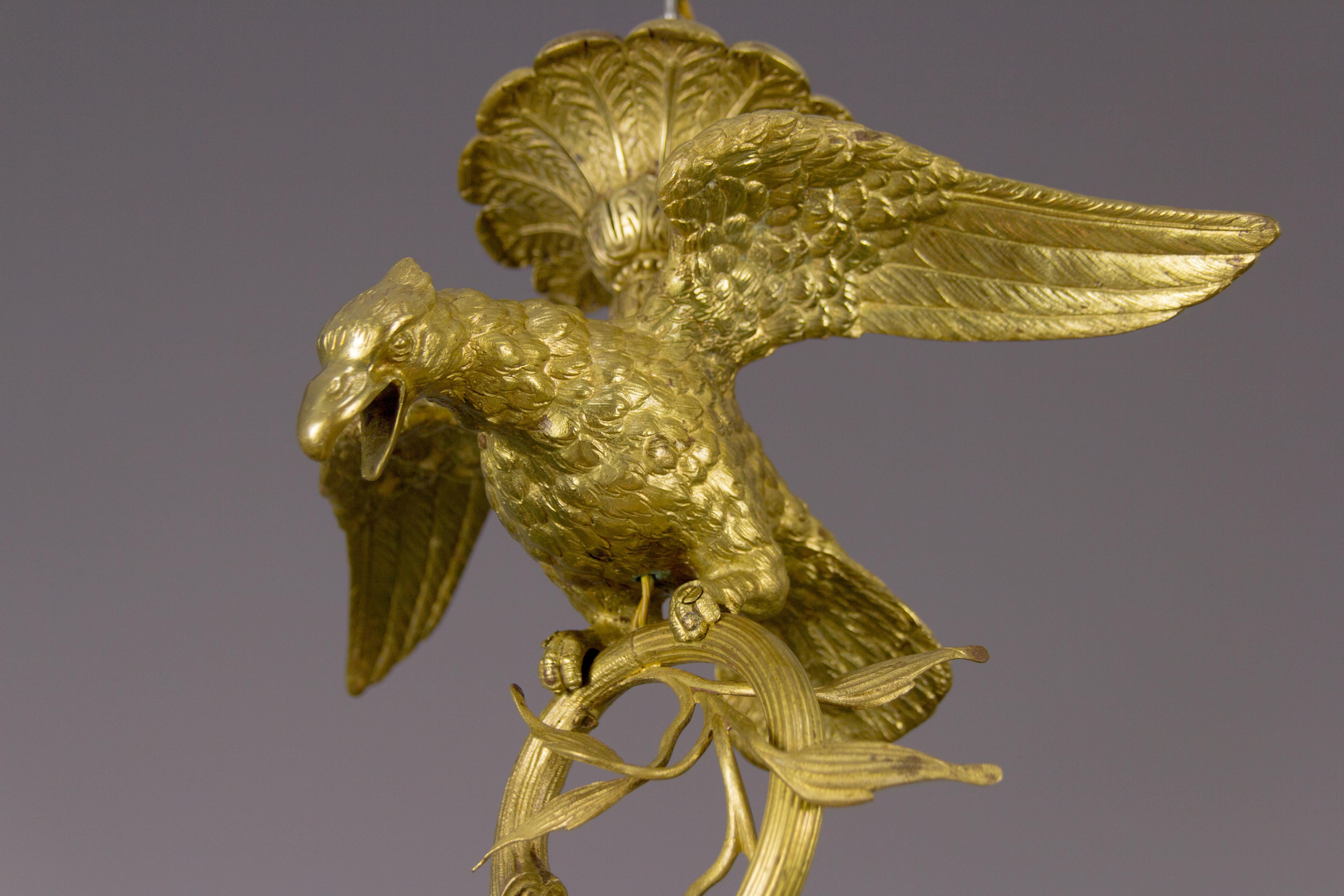 French Bronze and Frosted Glass Eagle Chandelier, 1920s 7
