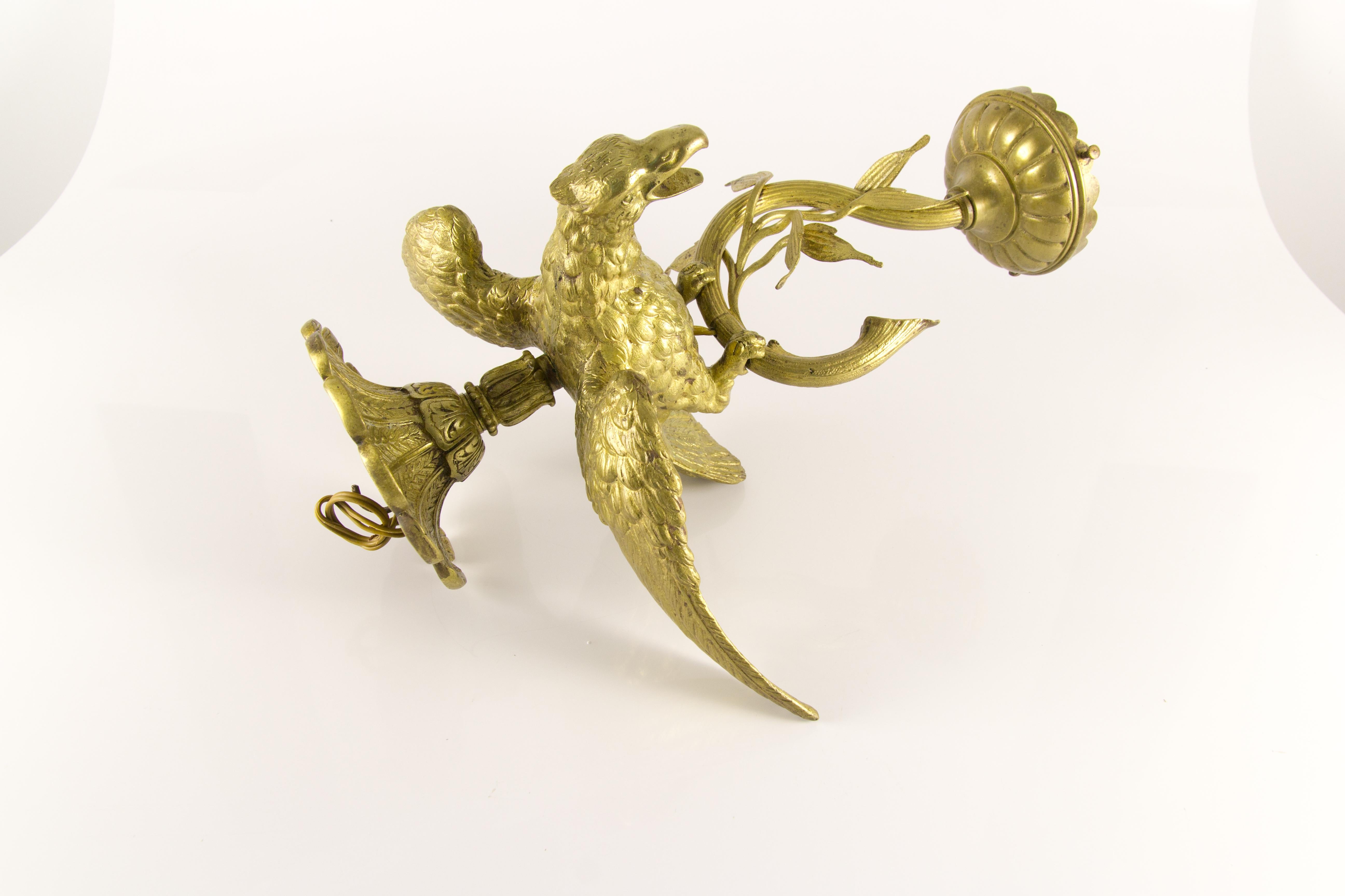 French Bronze and Frosted Glass Eagle Chandelier, 1920s 11