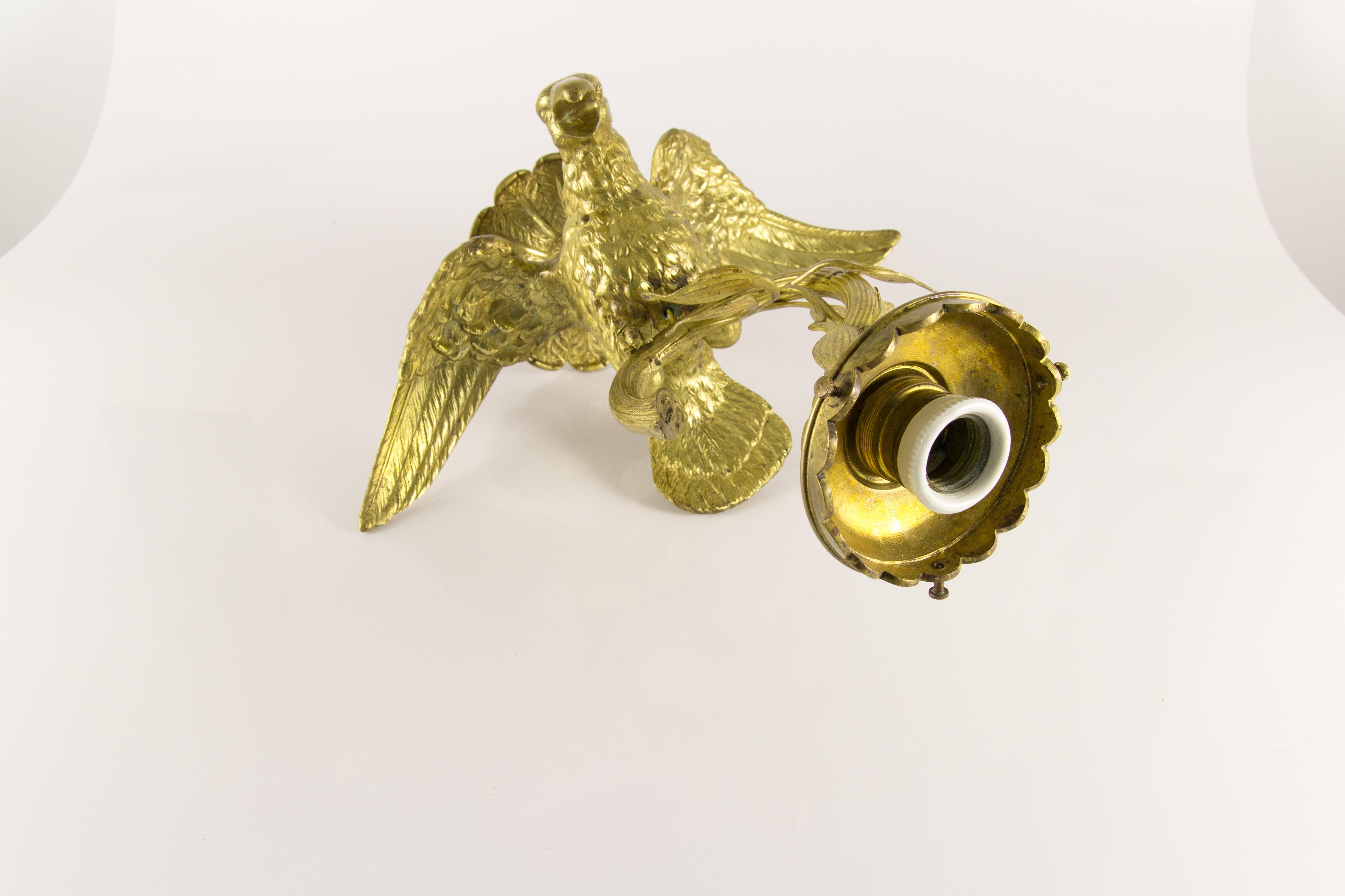 French Bronze and Frosted Glass Eagle Chandelier, 1920s 12
