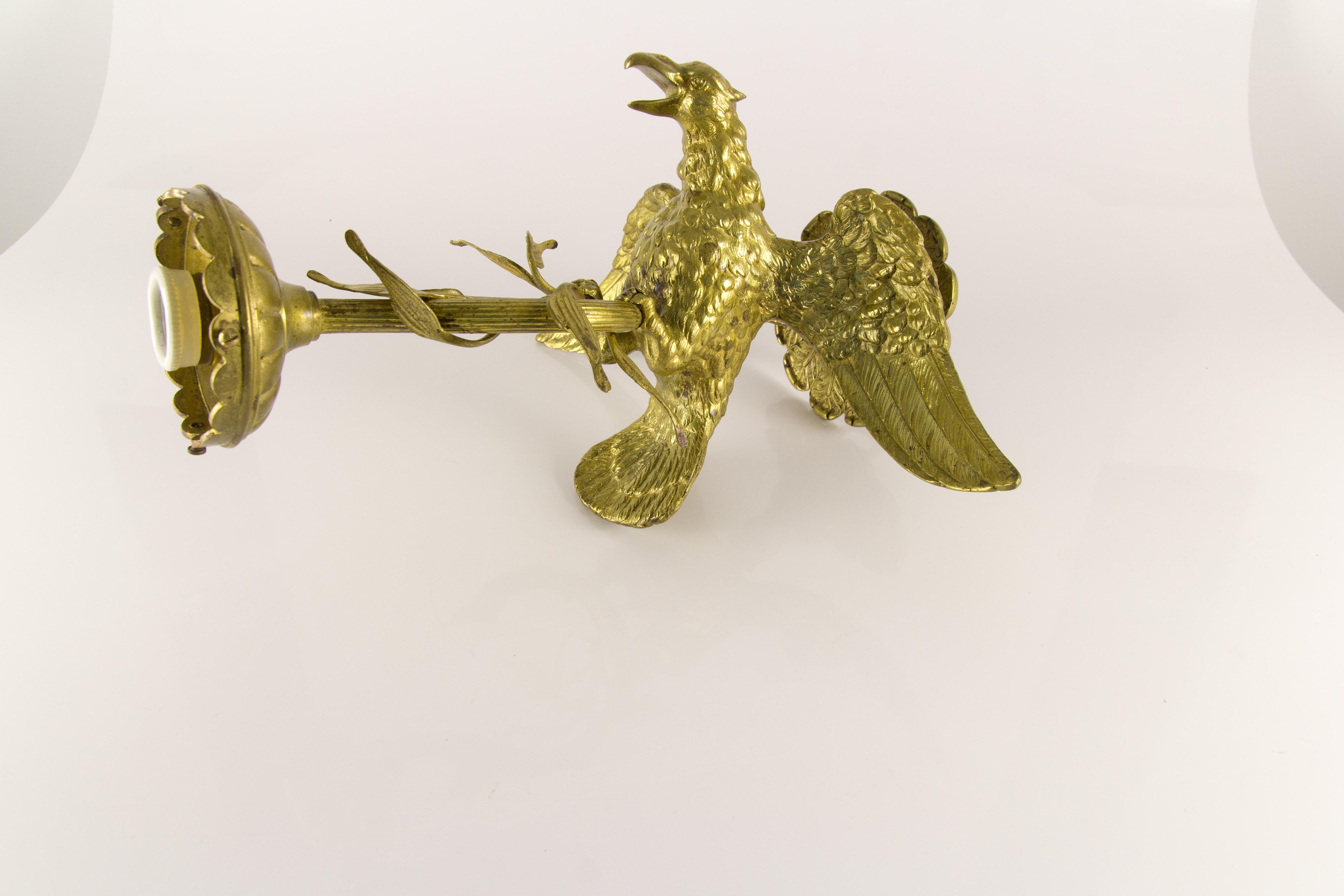 French Bronze and Frosted Glass Eagle Chandelier, 1920s 13