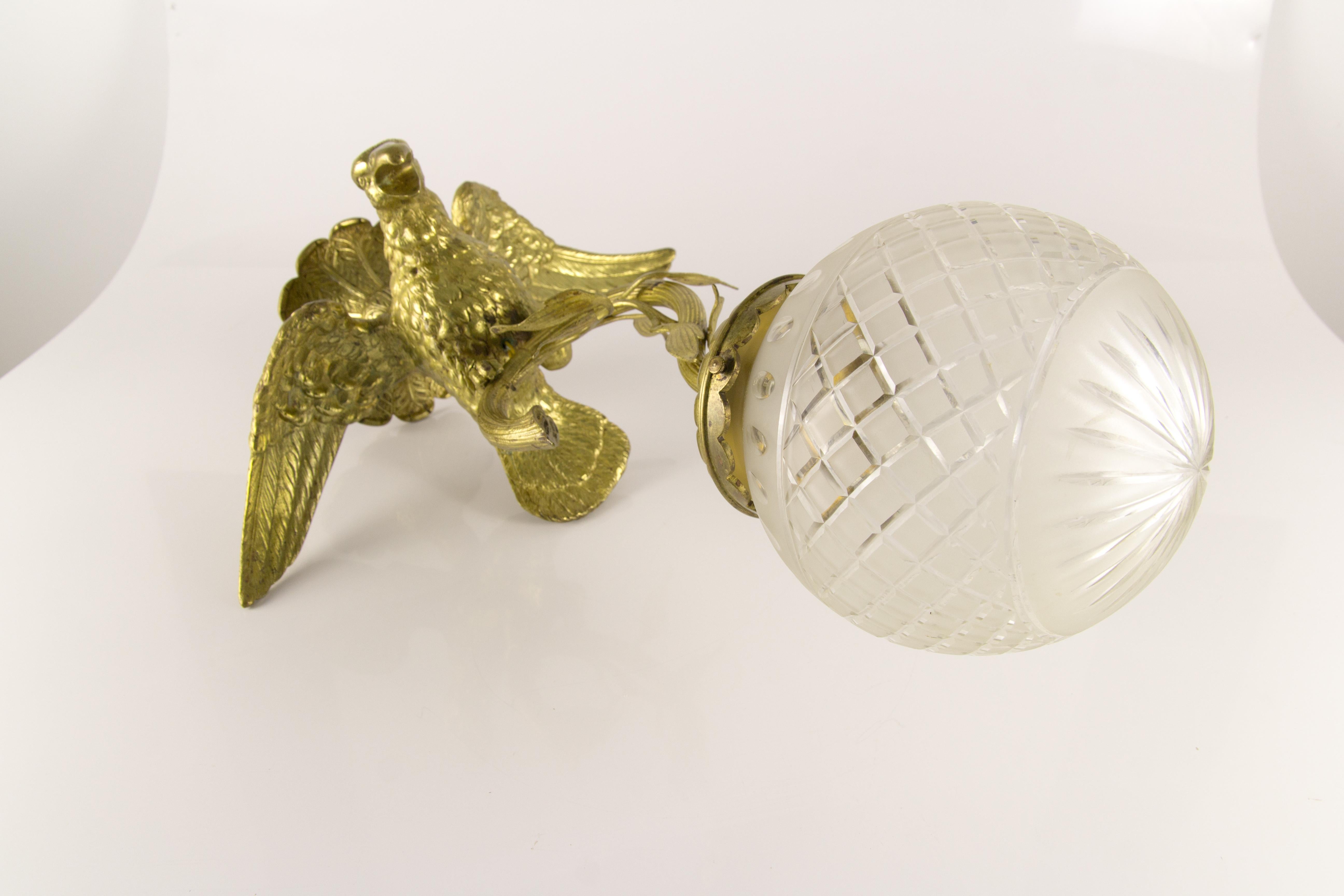 French Bronze and Frosted Glass Eagle Chandelier, 1920s 14