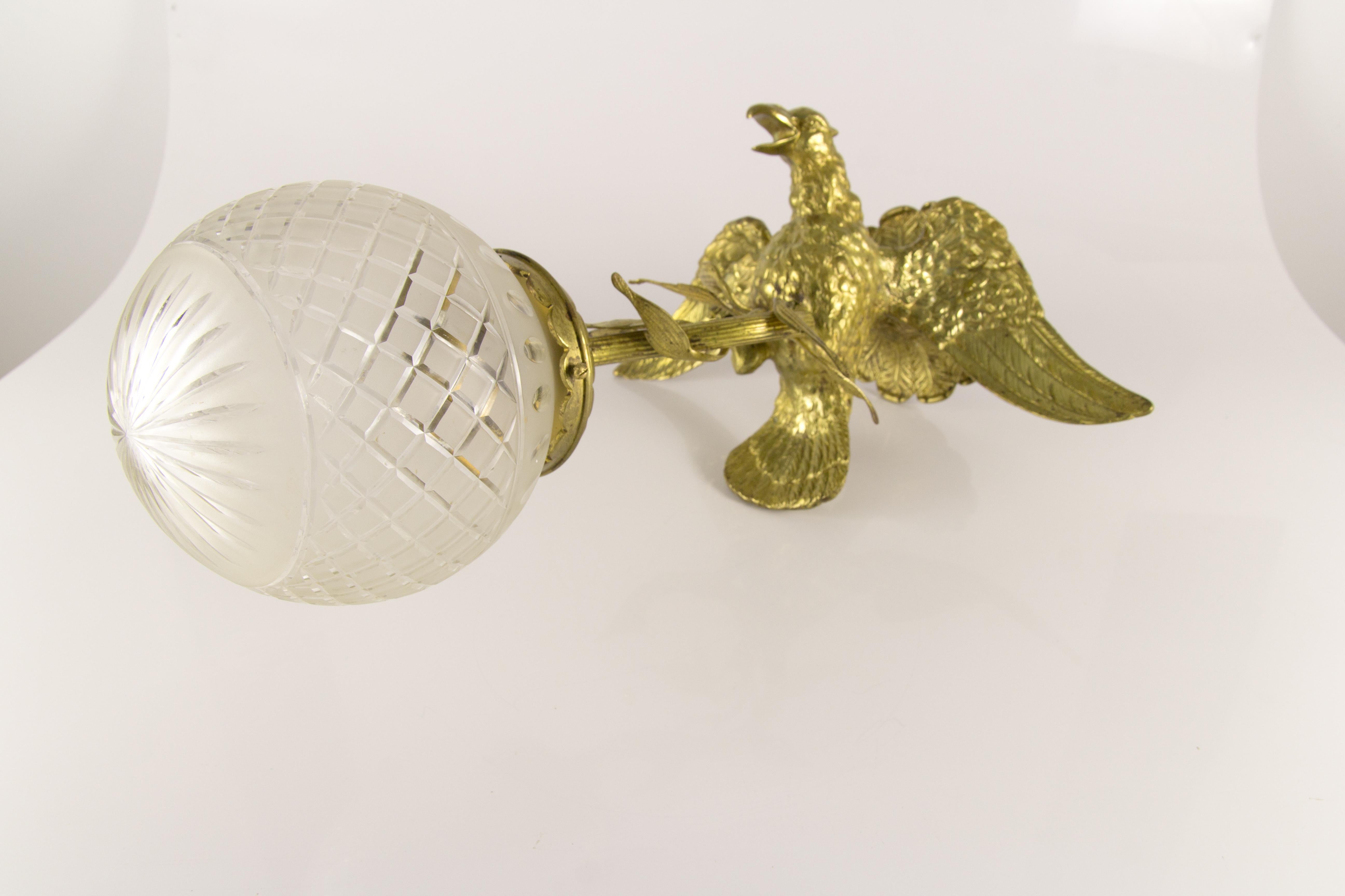 French Bronze and Frosted Glass Eagle Chandelier, 1920s 15