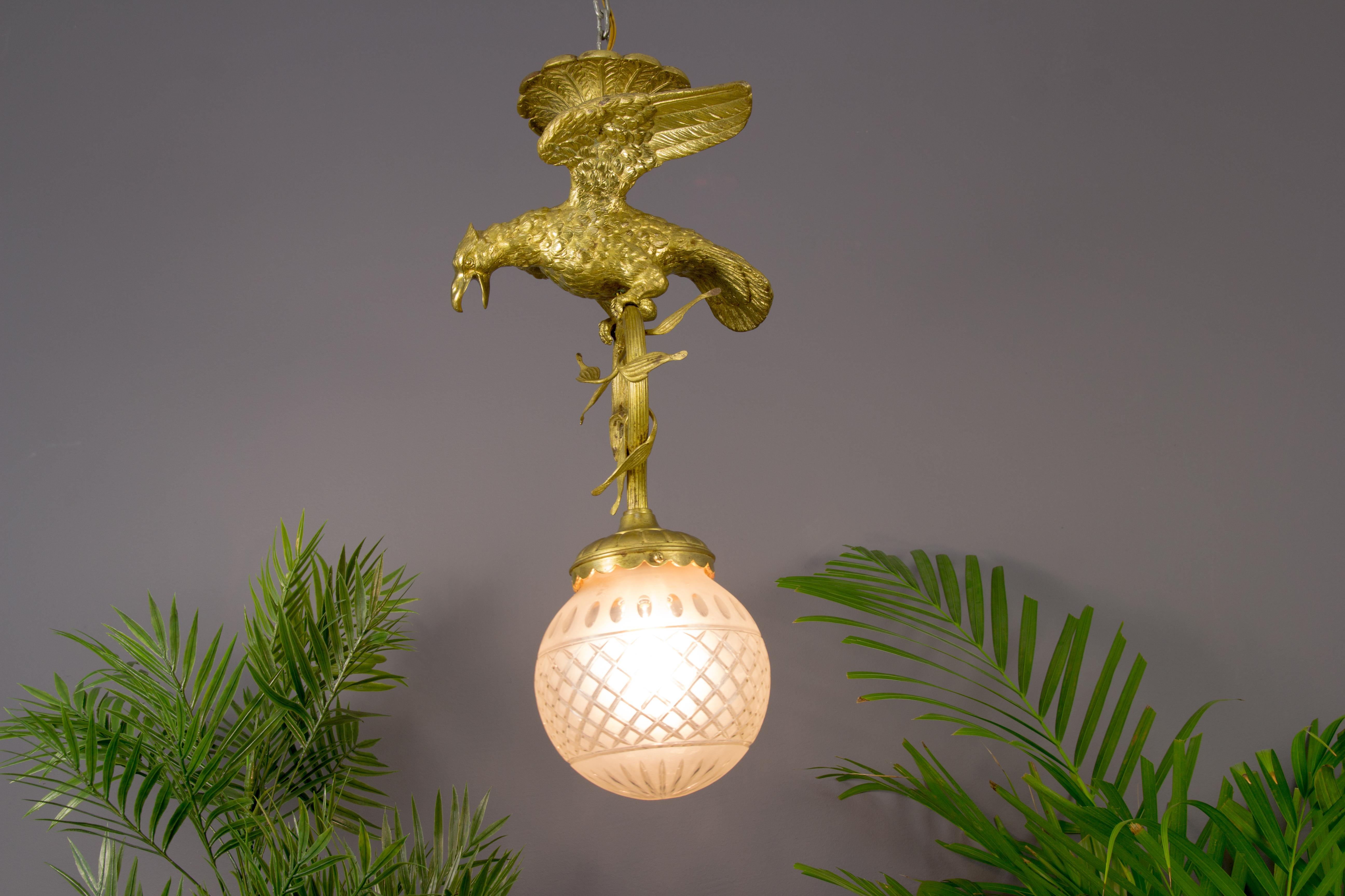 French Bronze and Frosted Glass Eagle Chandelier, 1920s 1