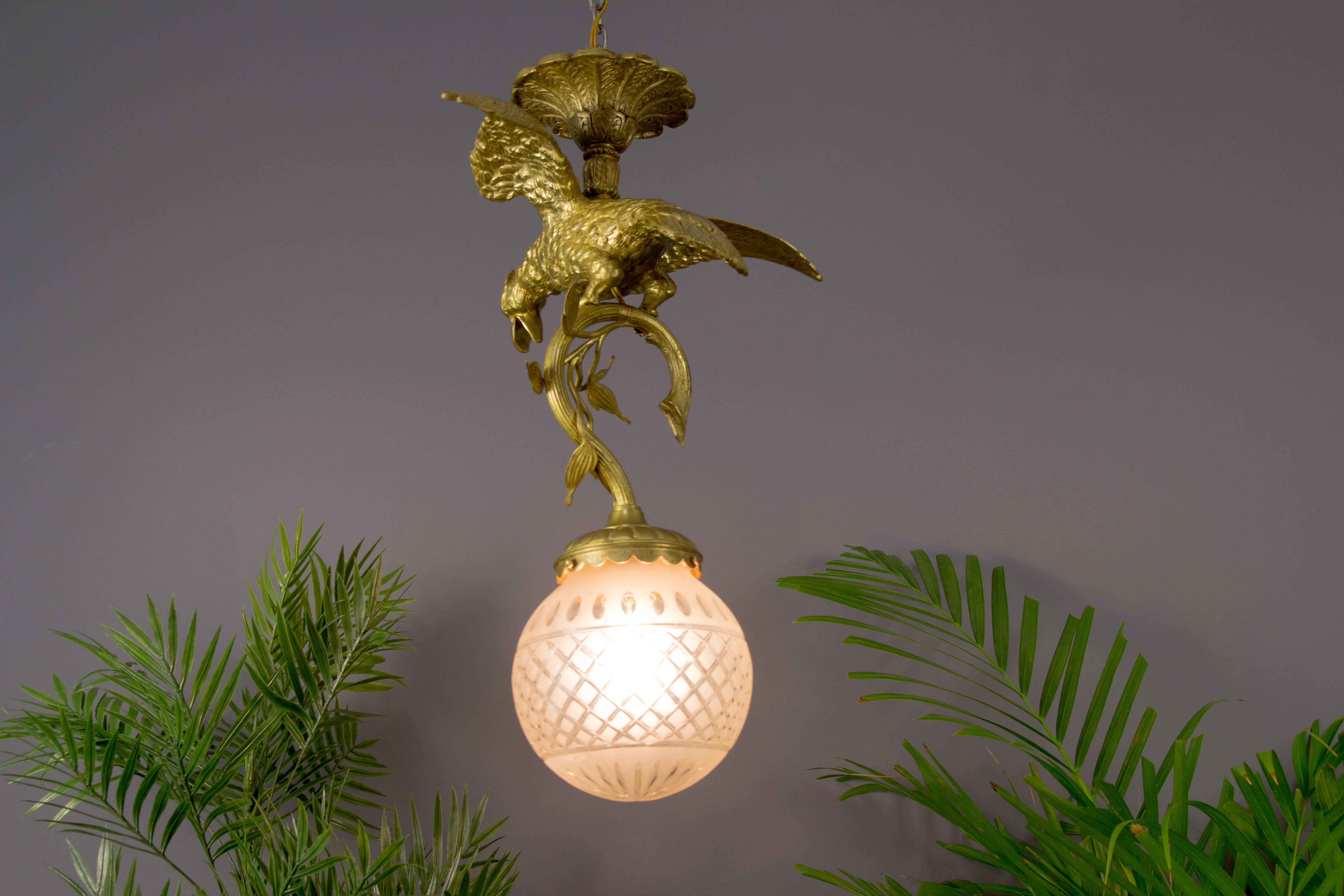 French Bronze and Frosted Glass Eagle Chandelier, 1920s 2