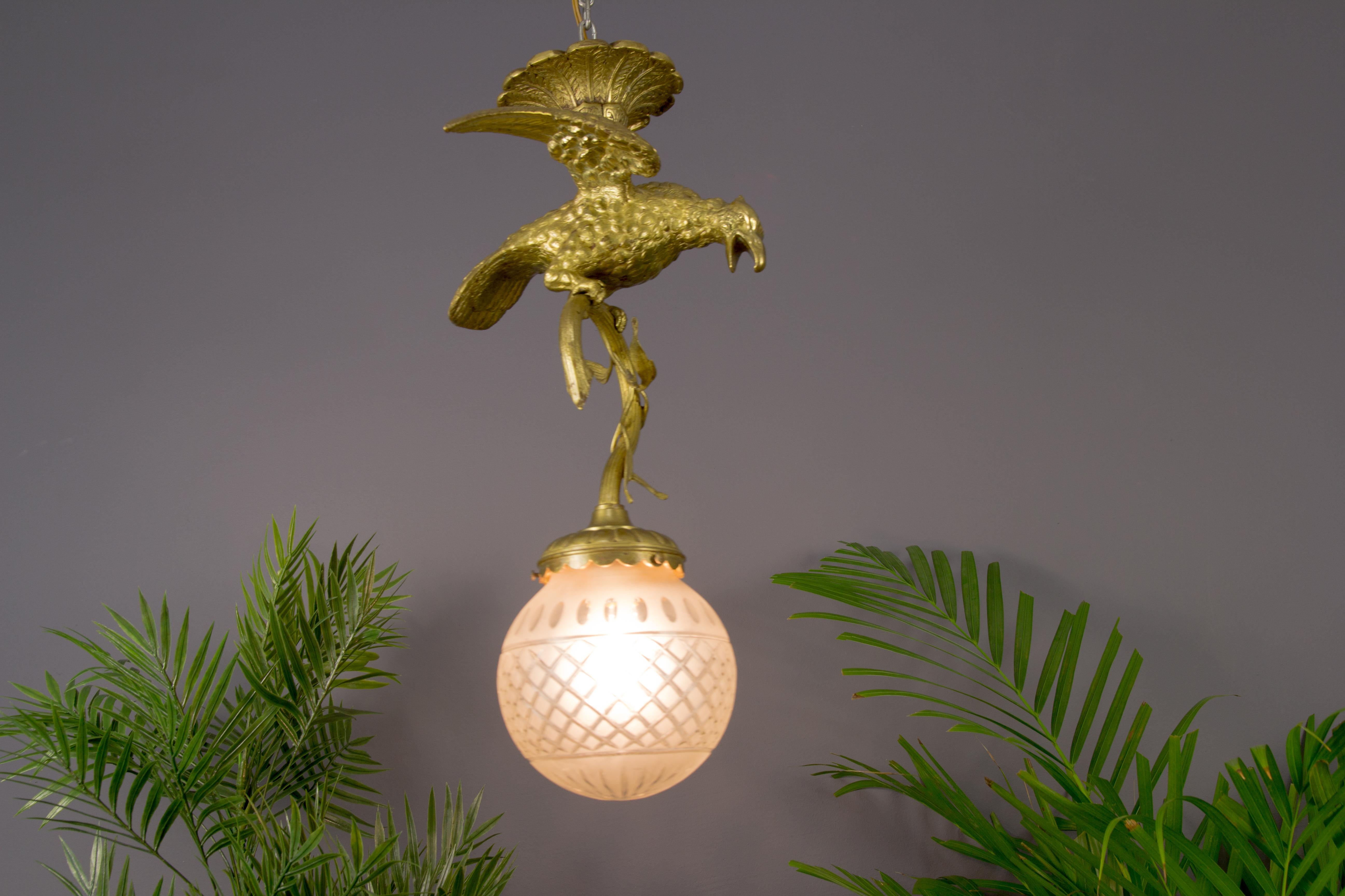 French Bronze and Frosted Glass Eagle Chandelier, 1920s 4