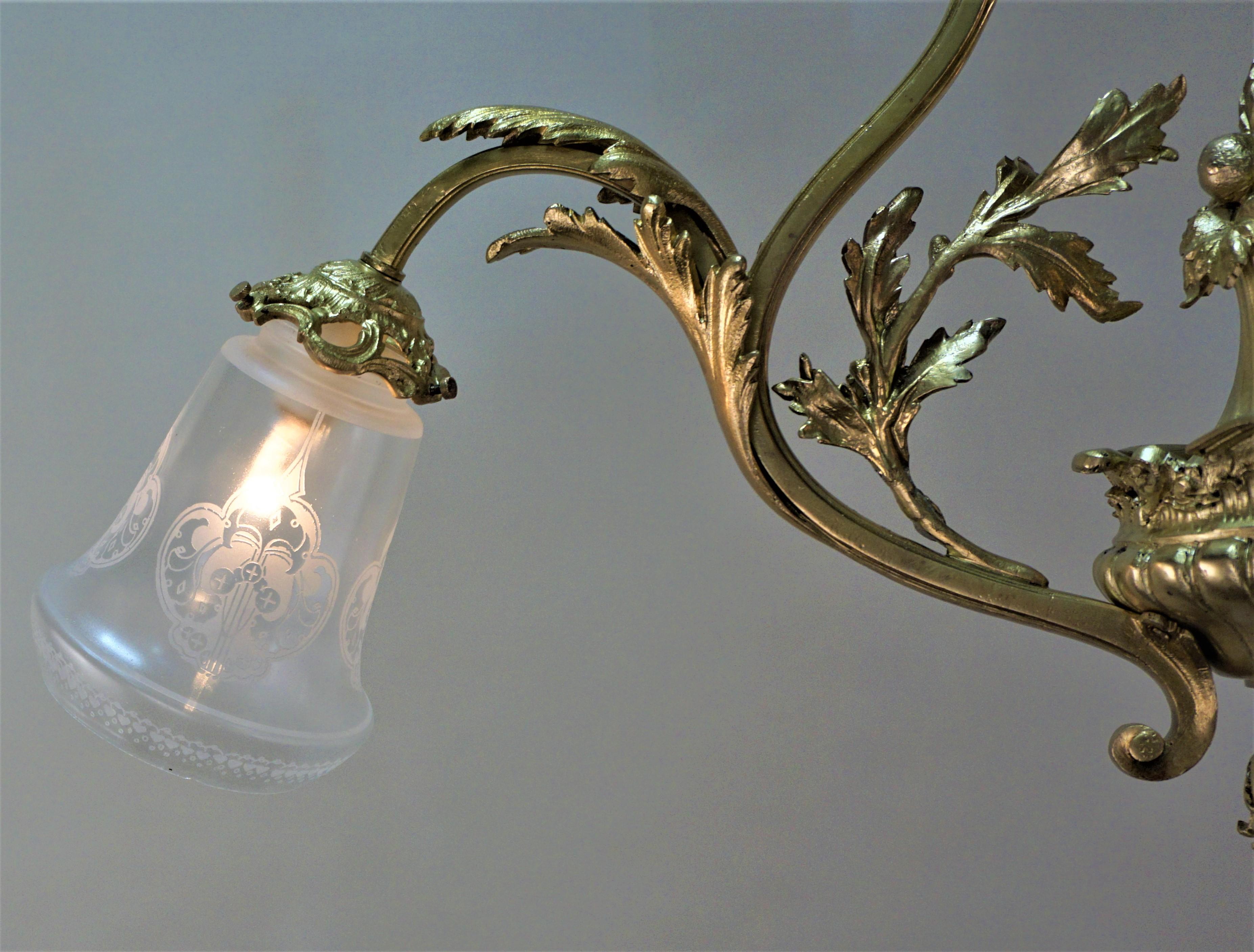 Etched French Bronze Early 20th Century Chandelier