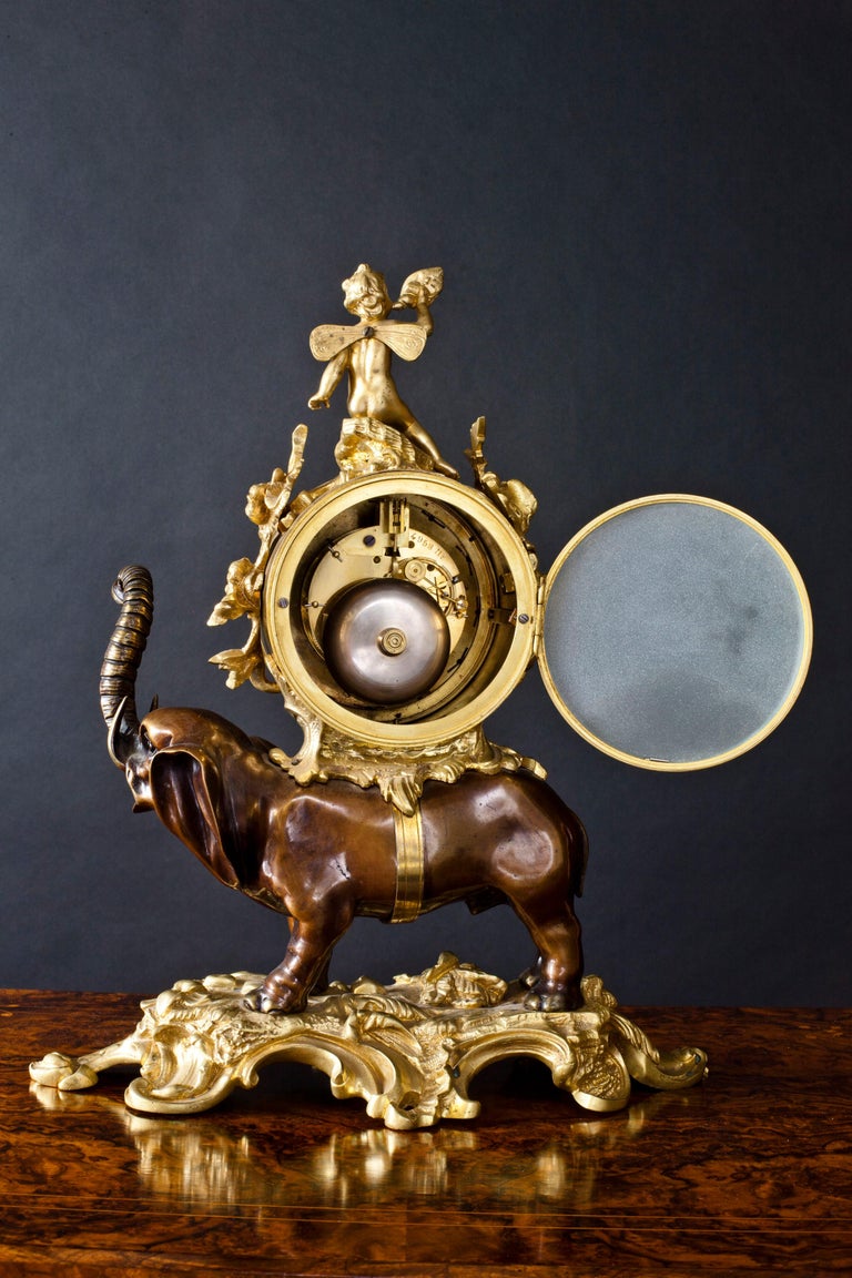 French Bronze Elephant Mantel Clock For Sale at 1stDibs