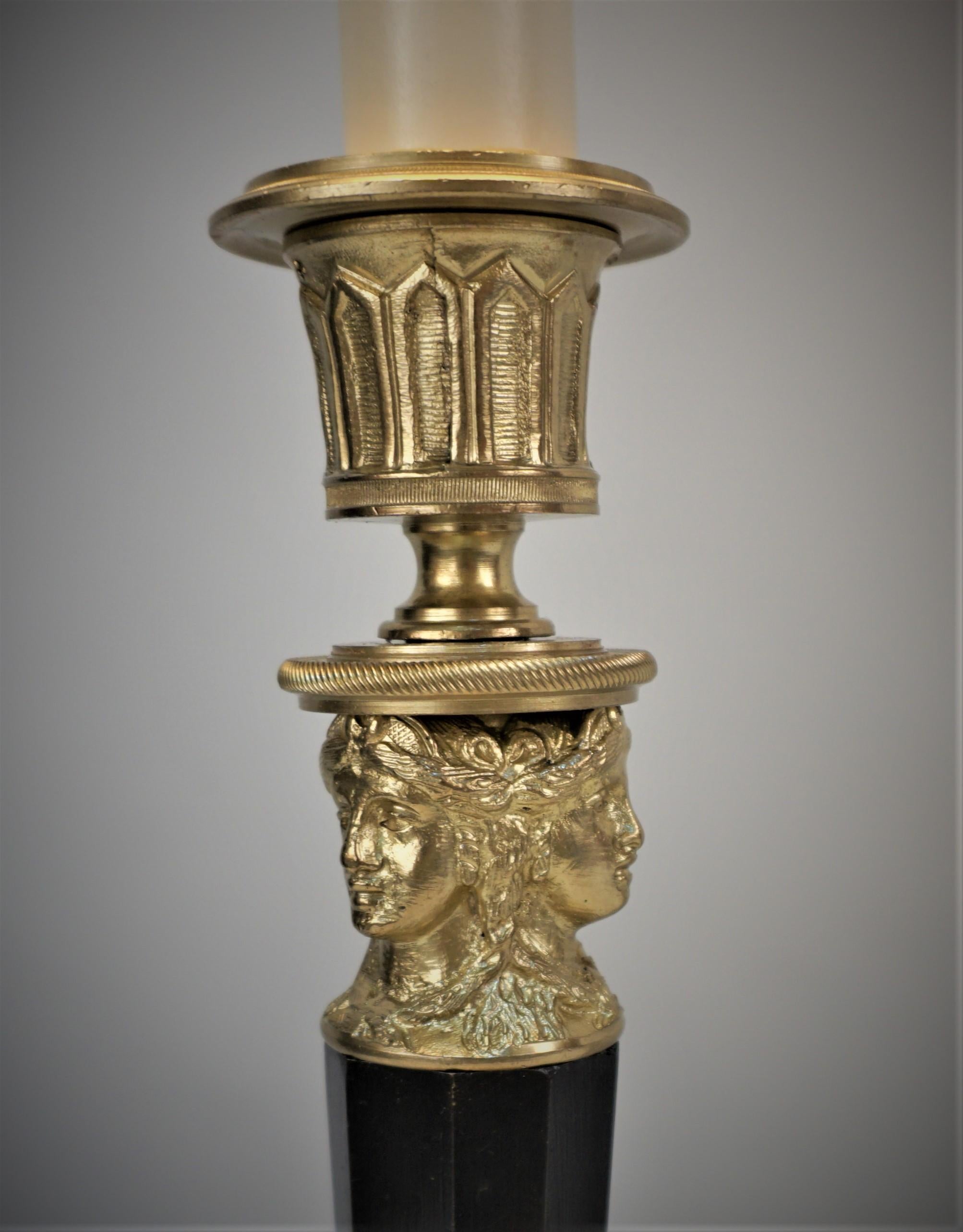 French Bronze Empire Candlestick Lamp In Good Condition For Sale In Fairfax, VA
