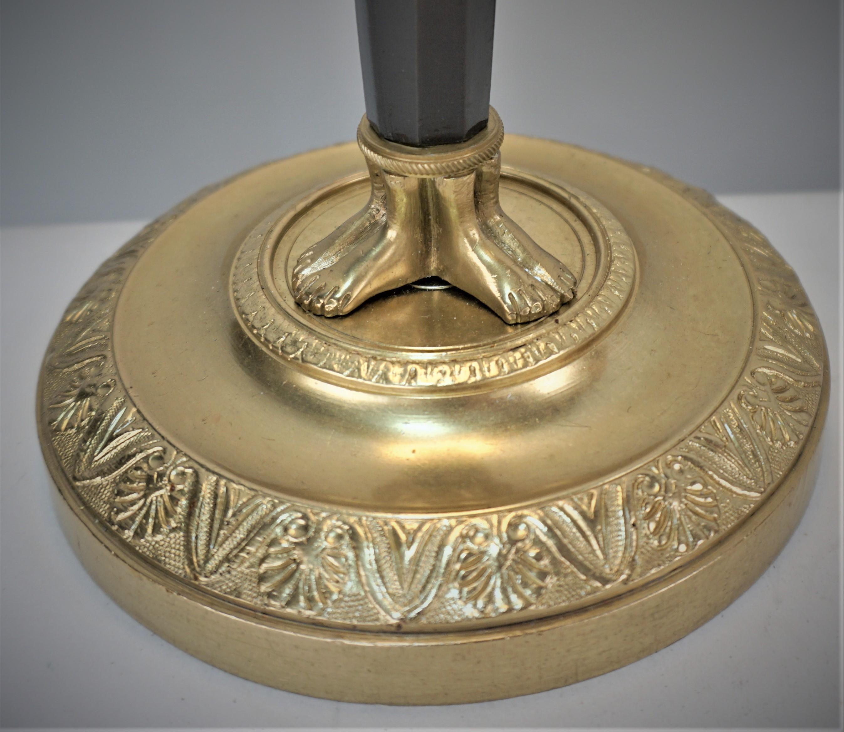 Early 20th Century French Bronze Empire Candlestick Lamp For Sale