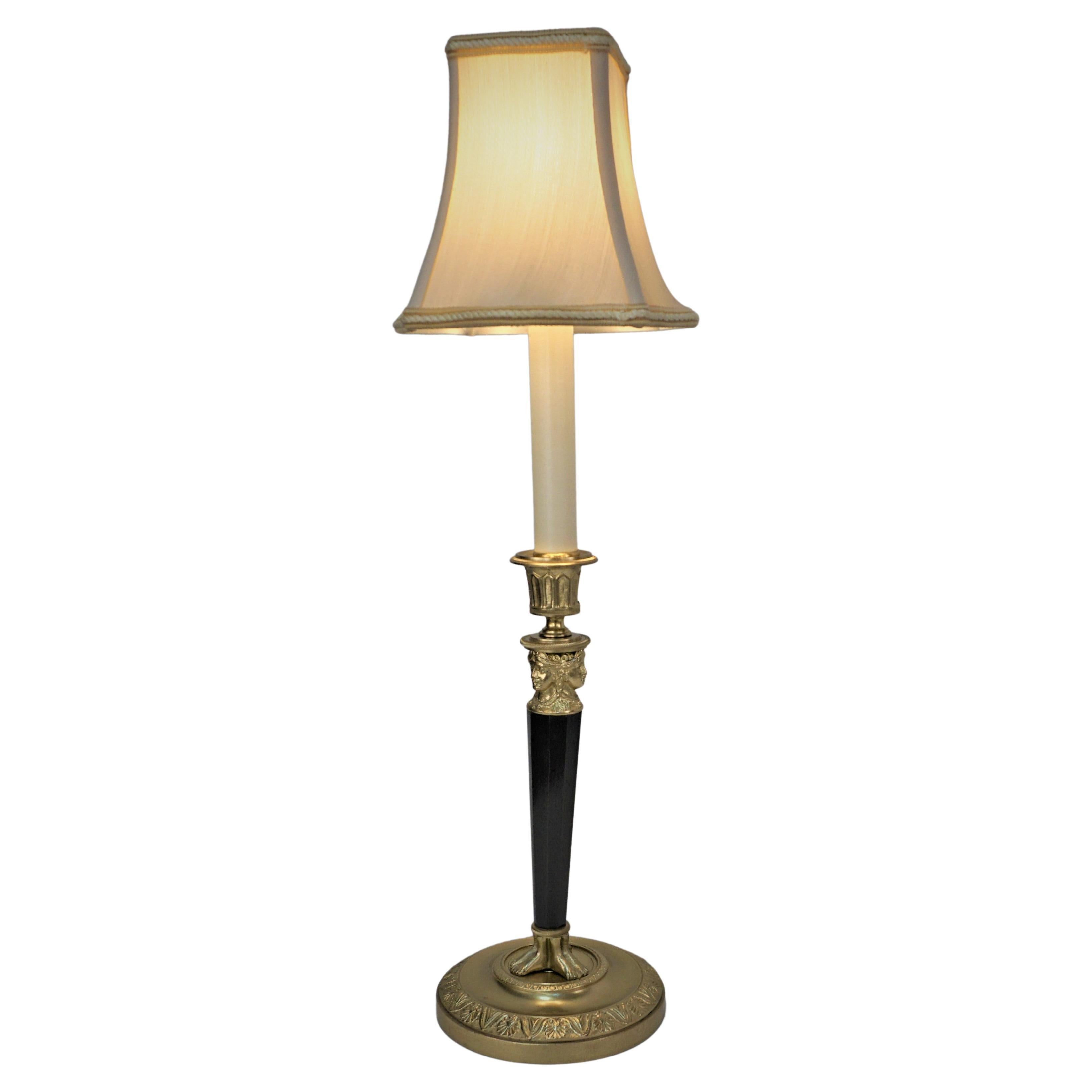 French Bronze Empire Candlestick Lamp For Sale