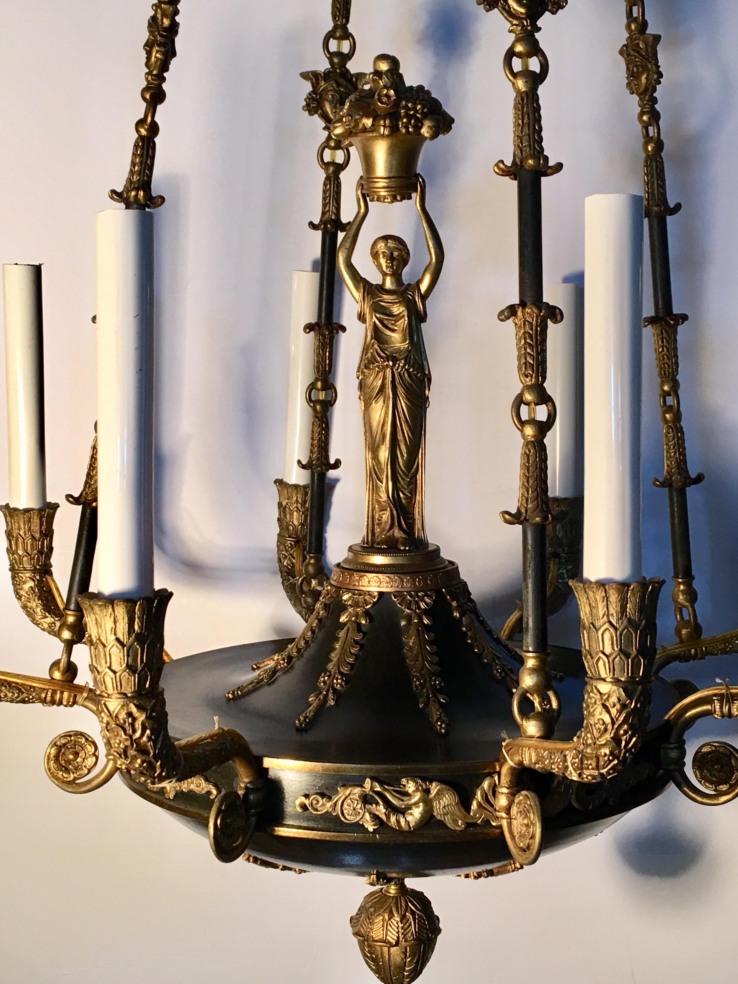 French Bronze Empire Style Chandelier For Sale 2