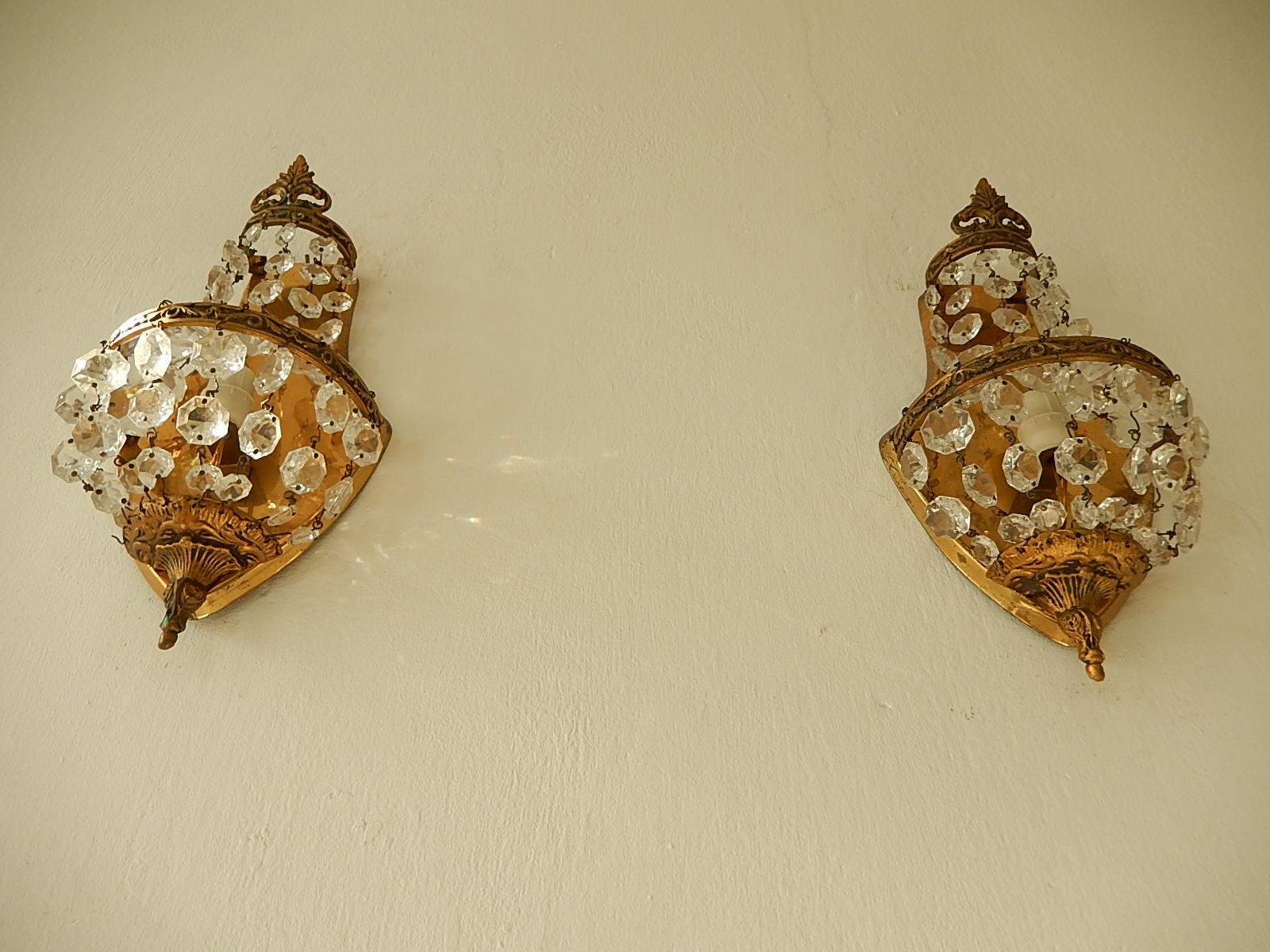 French Bronze Empire Style Crystal Sconces, 1930s In Good Condition In Modena (MO), Modena (Mo)