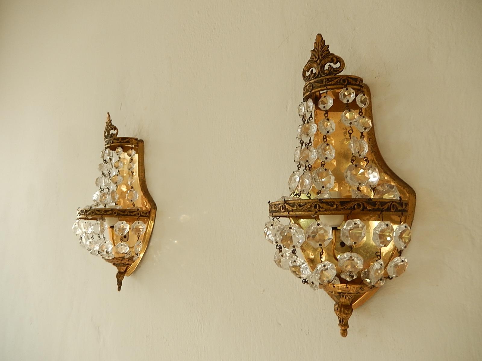 Mid-20th Century French Bronze Empire Style Crystal Sconces, 1930s
