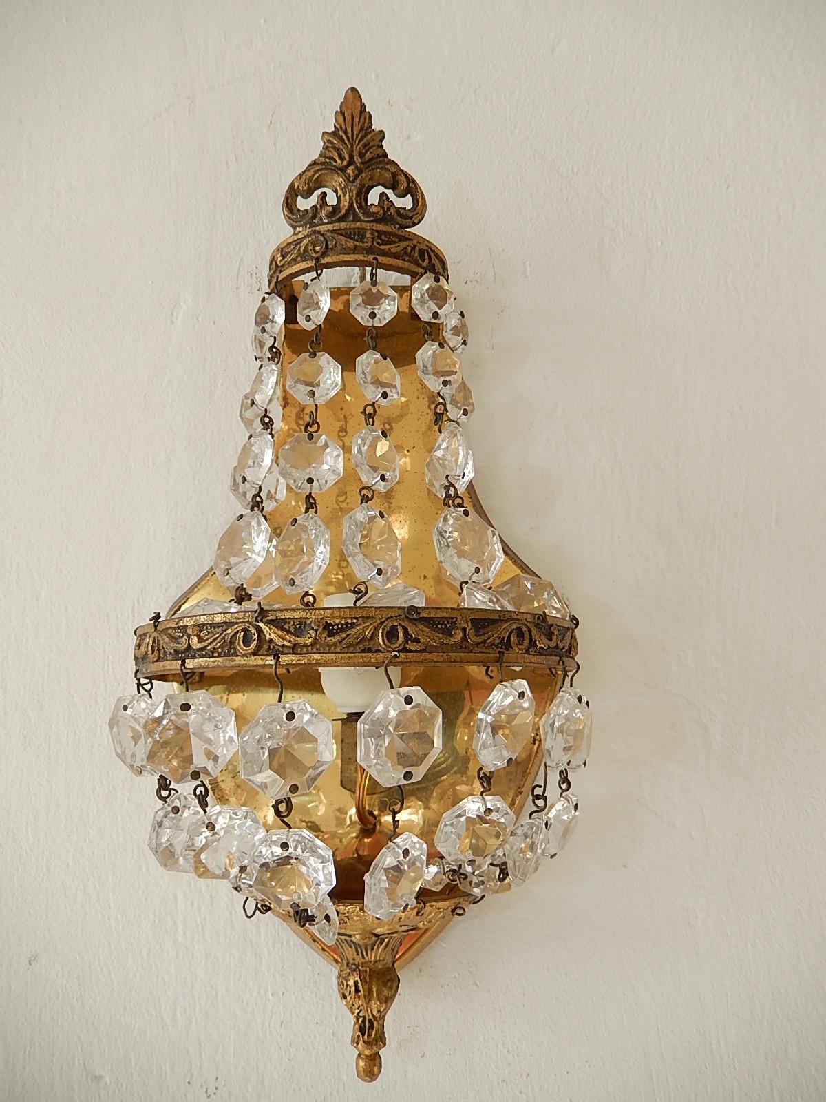 Metal French Bronze Empire Style Crystal Sconces, 1930s