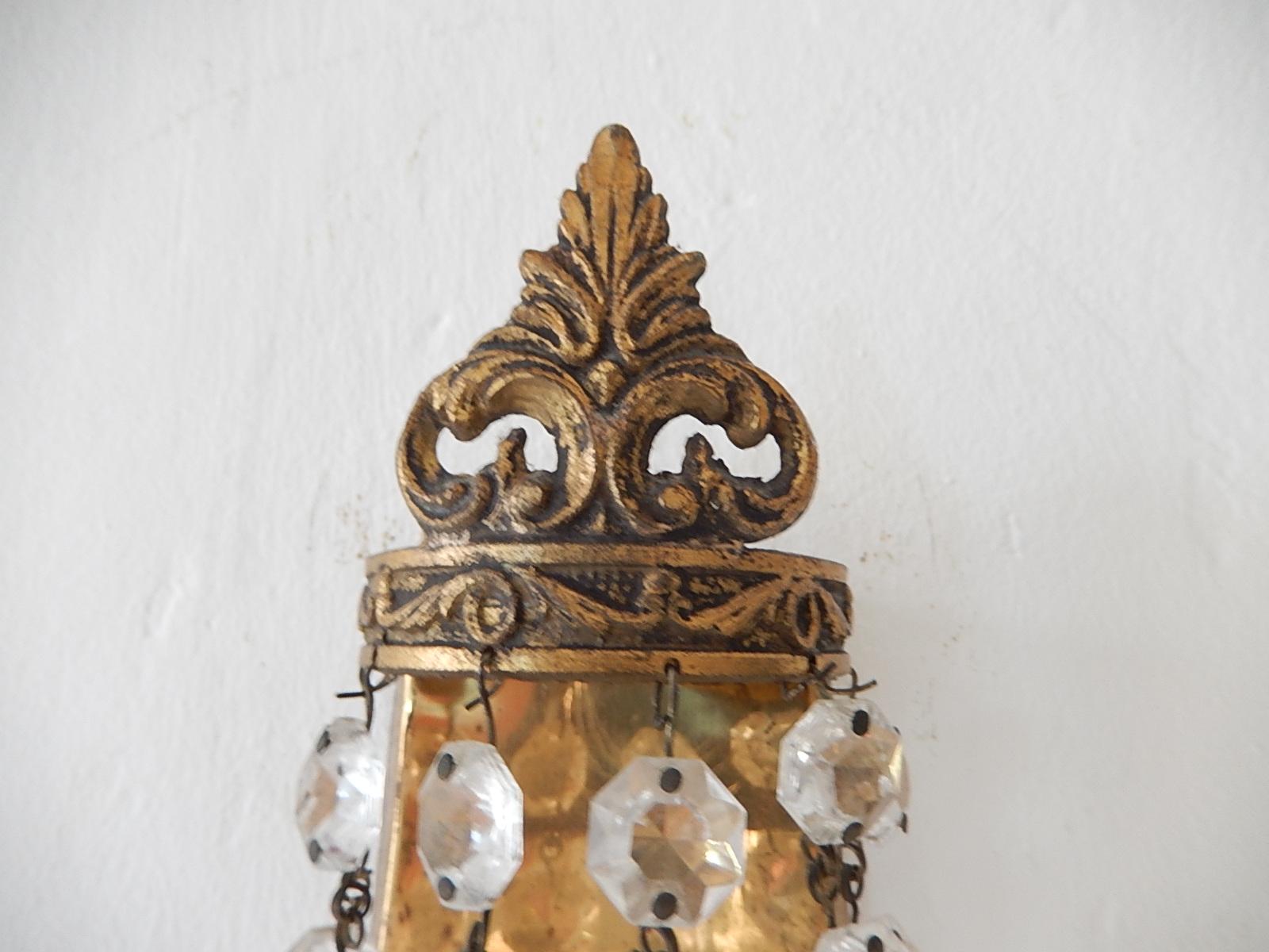 French Bronze Empire Style Crystal Sconces, 1930s 3