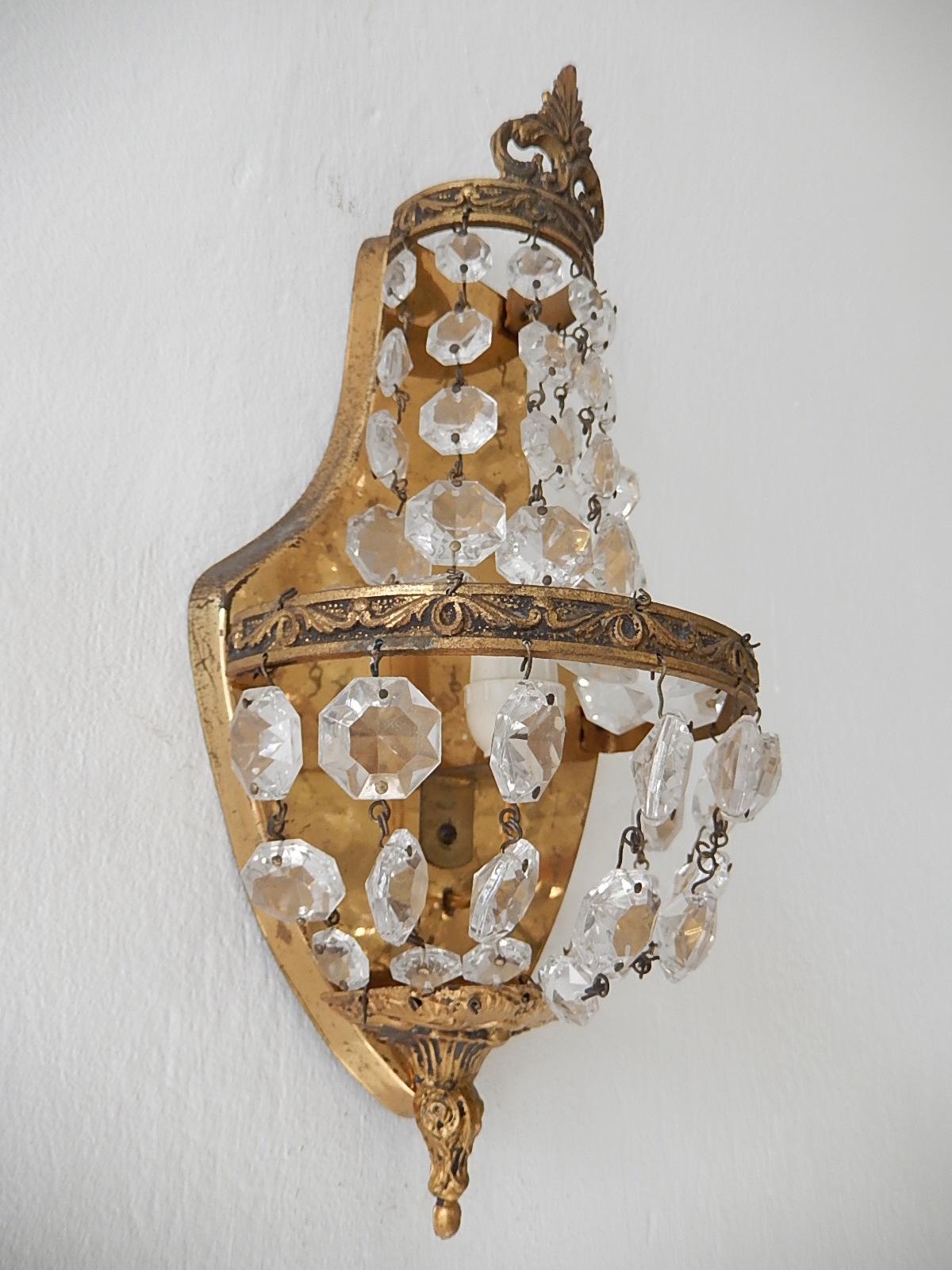 French Bronze Empire Style Crystal Sconces, 1930s 4