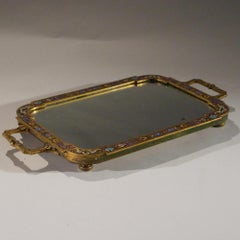 French Bronze Enamel Champlevé Vanity Tray
