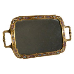 French Bronze Enamel Champlevé Vanity Tray