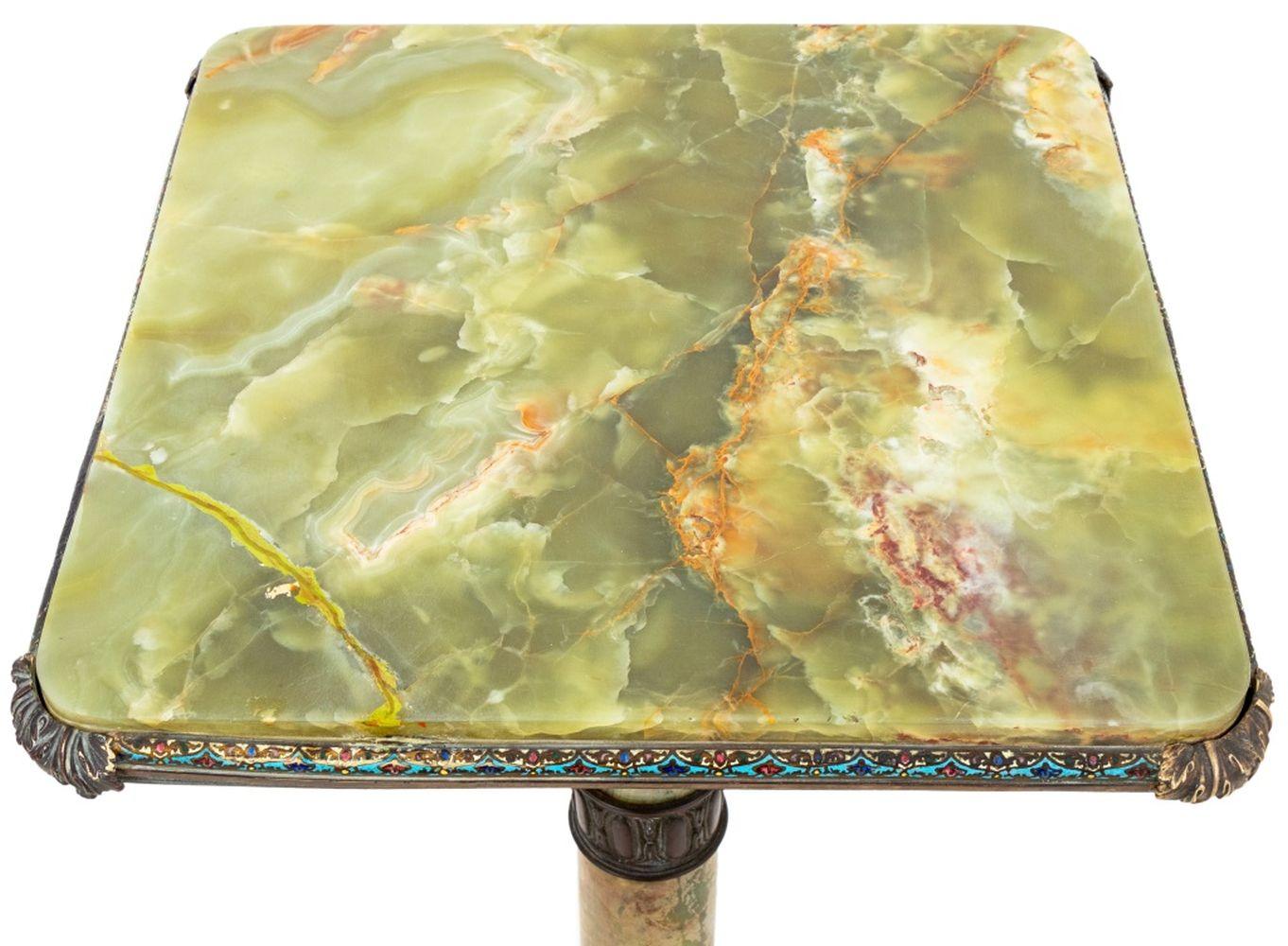 Neoclassical French Bronze & Enamel Mounted Onyx Pedestal For Sale