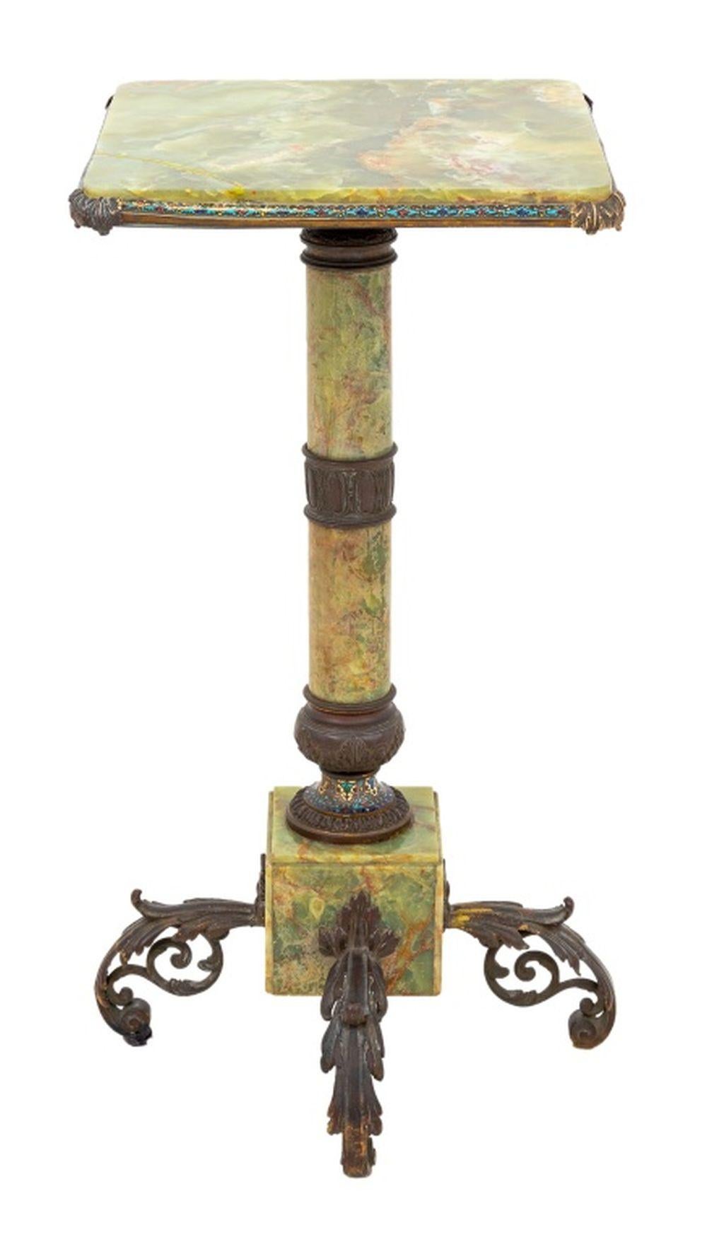French Bronze & Enamel Mounted Onyx Pedestal In Good Condition For Sale In Astoria, NY