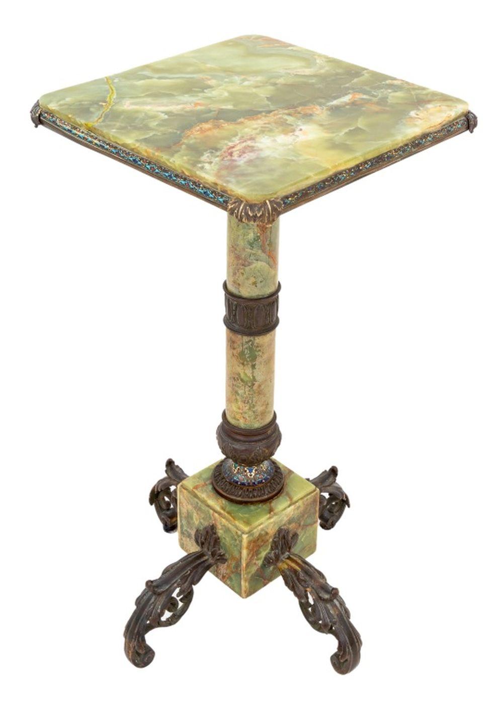 French Bronze & Enamel Mounted Onyx Pedestal For Sale 2