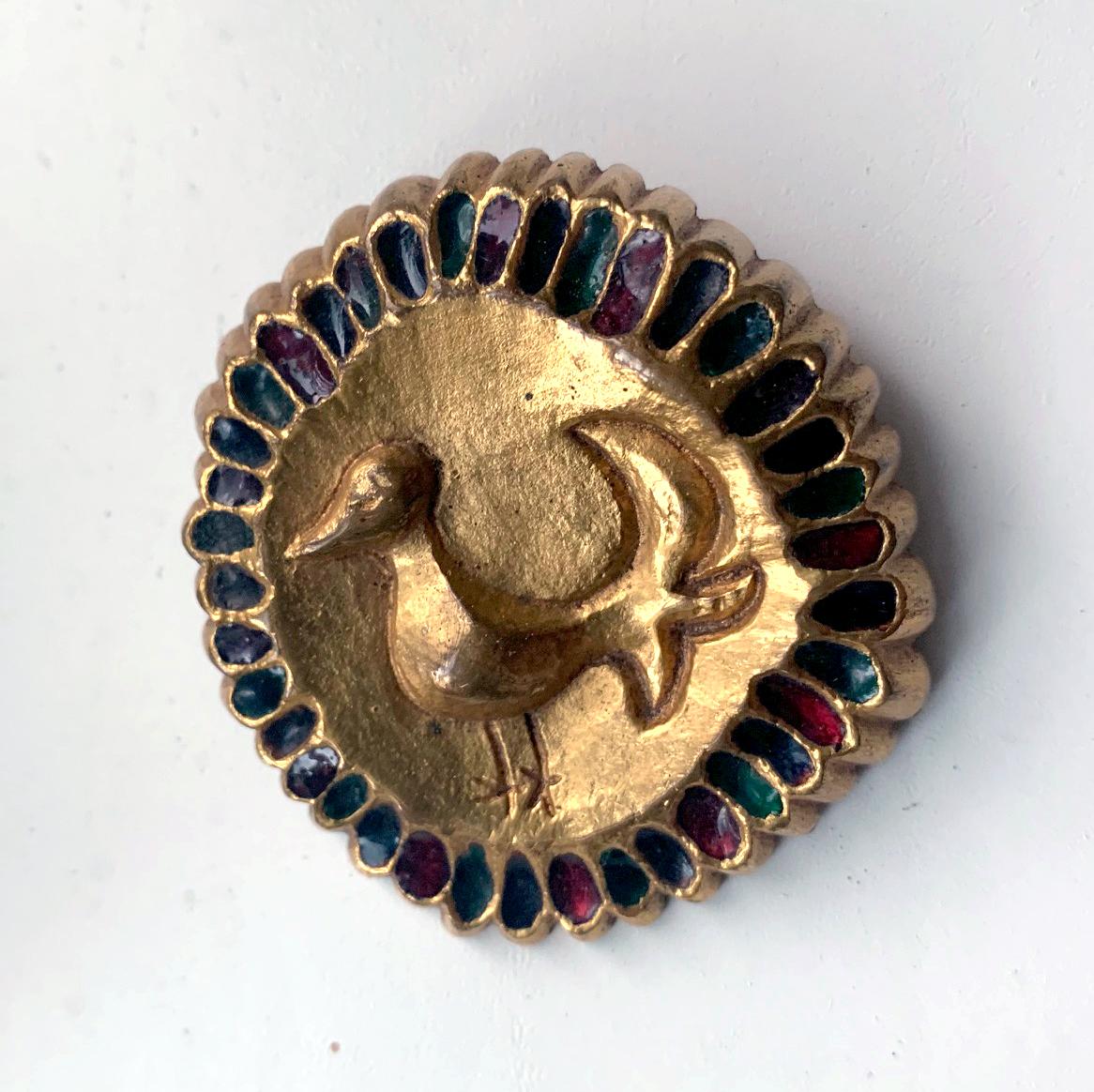 French Bronze Enameled Brooch Line Vautrin 3