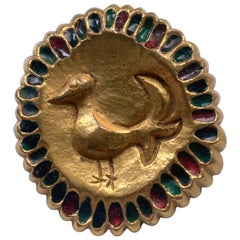 French Bronze Enameled Brooch Line Vautrin