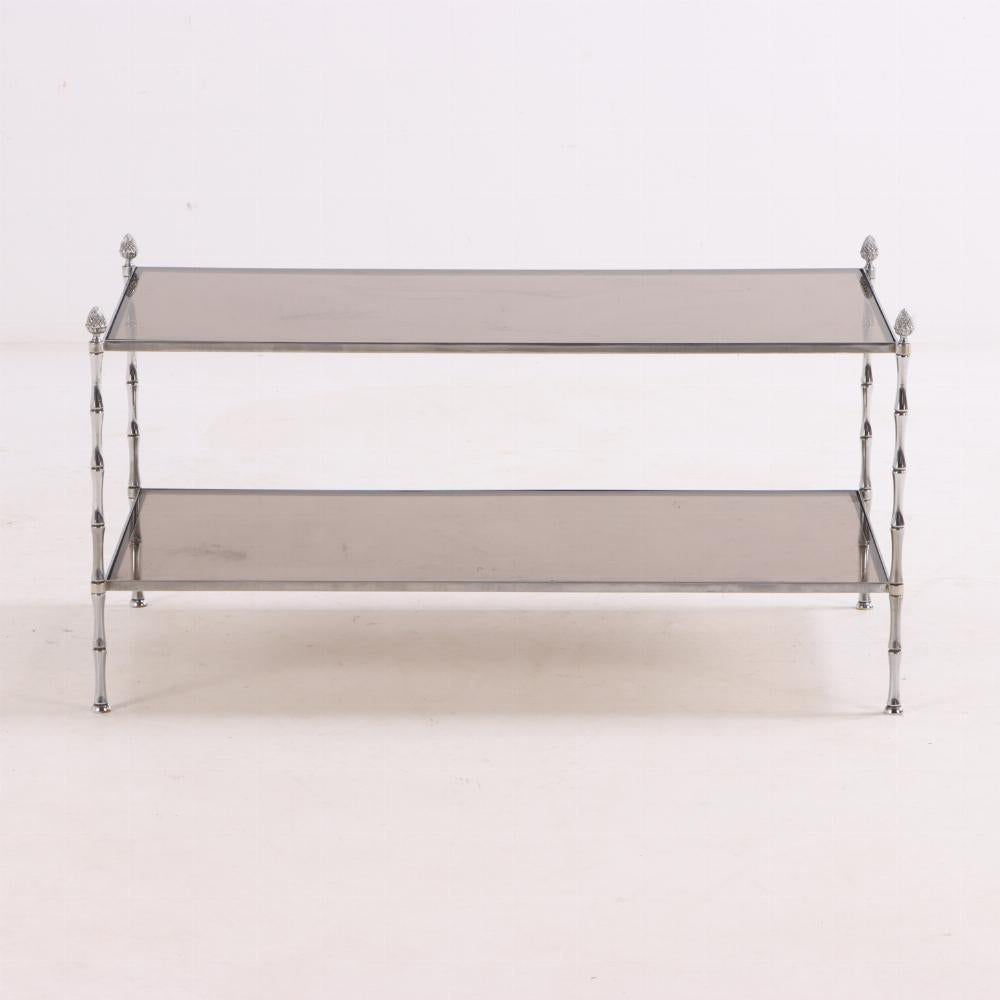 Neoclassical French Bronze Faux Bamboo Coffee Table Attributed to Maison Bagues. For Sale