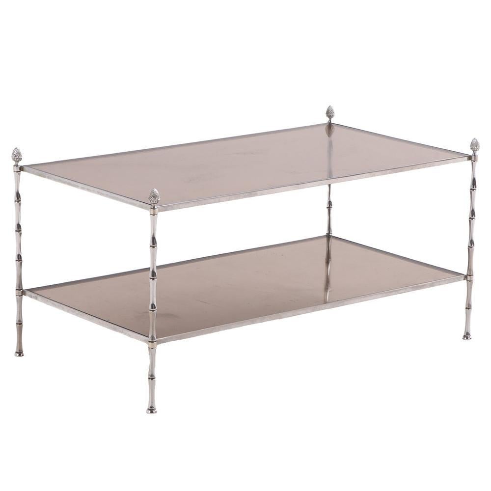 French Bronze Faux Bamboo Coffee Table Attributed to Maison Bagues.