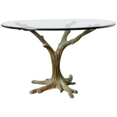 French Bronze Faux Bois Tree Sculpture Dining Table