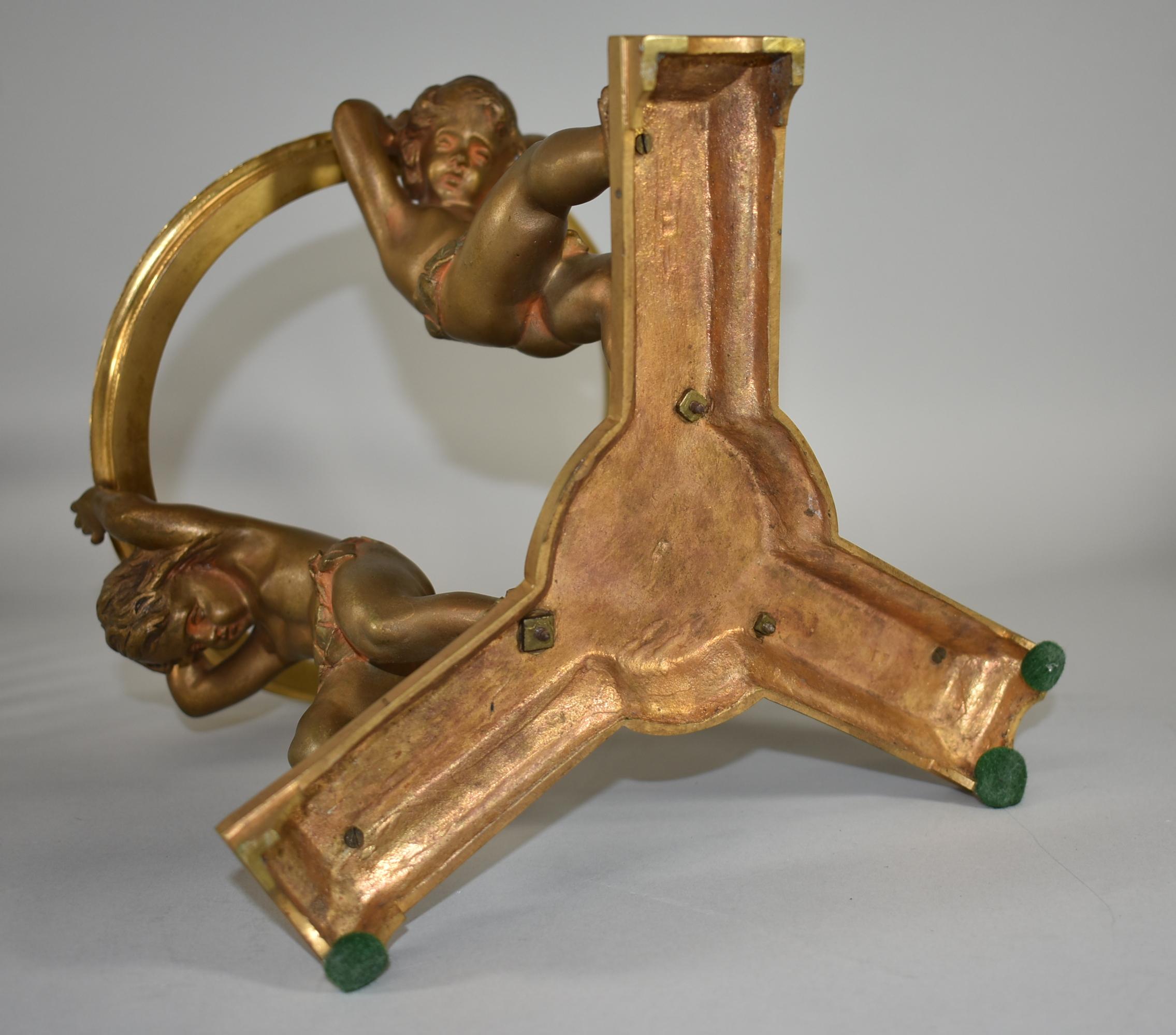 19th Century French Bronze Figural  Cherub Centerpiece with Cut Glass Bowl