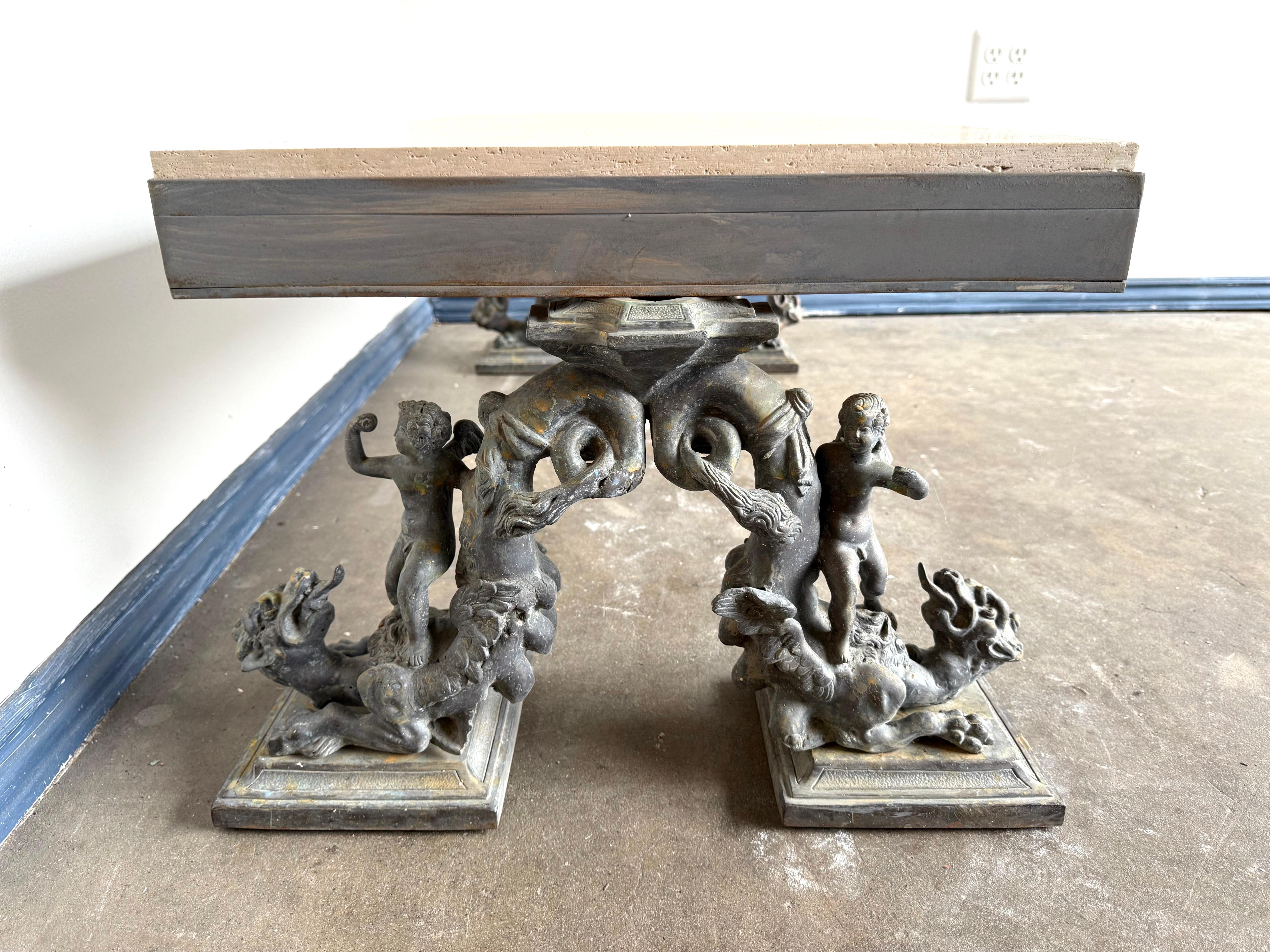 French Bronze Figural Coffee Table with Travertine Top im Angebot 2