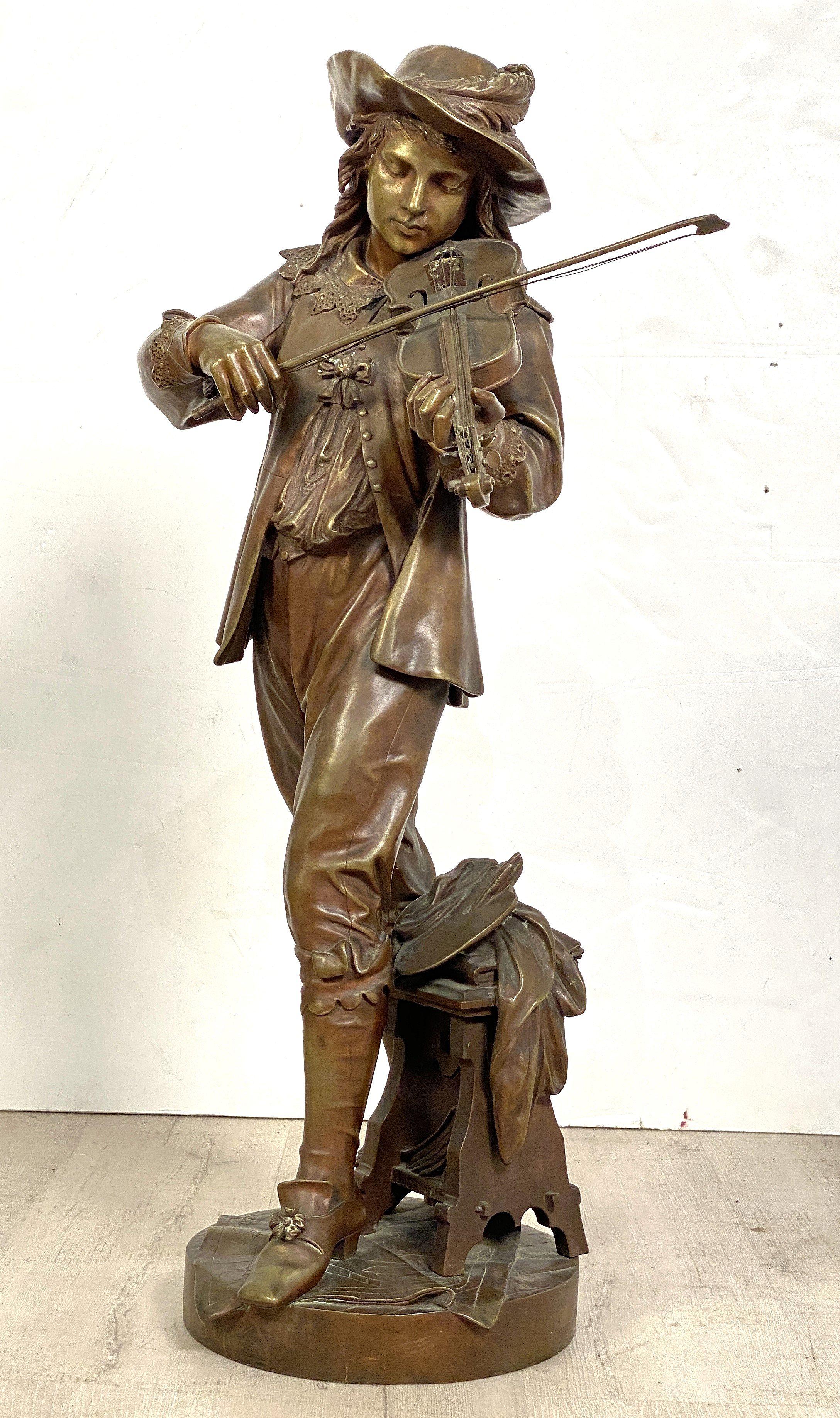 French Bronze Figural Sculpture of a Musician by Boyer Fres. Bronziers - Paris For Sale 1