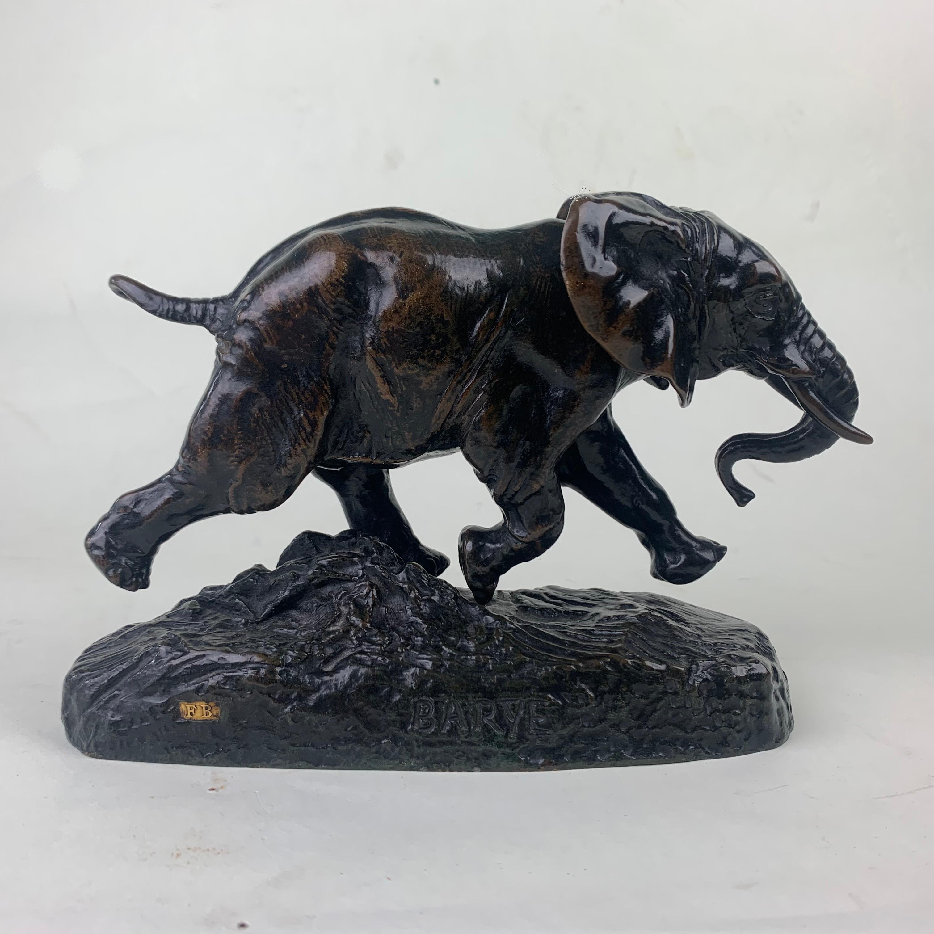 A superb late 19th century French bronze figure entitled 'Elephant du Senegal' by Louis Barye - the bronze figureof a running elephant with excellent deep brown, lightly rubbed patination and extremely fine hand chased surface de3tail on a