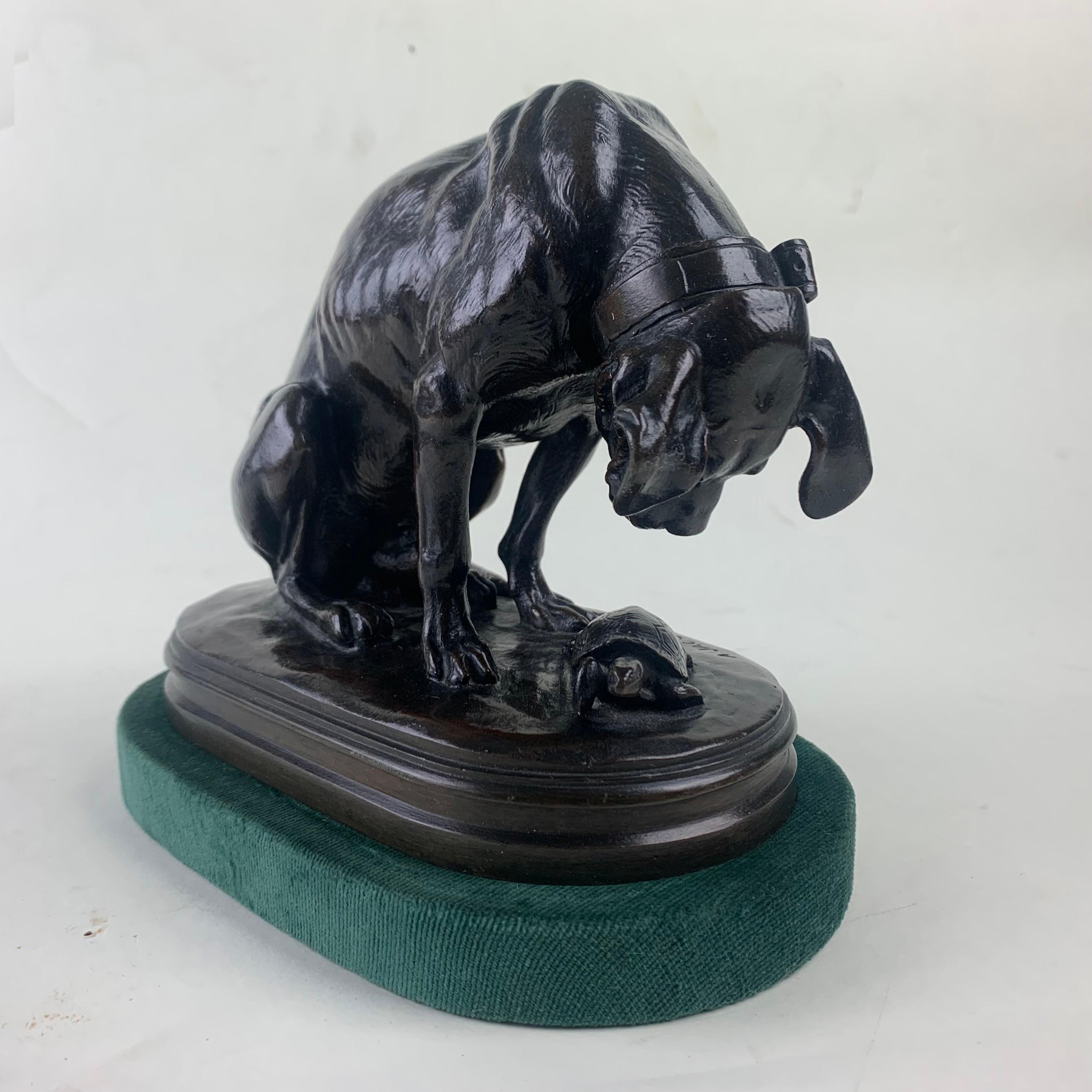 European French Bronze Figure of a Dog and a Tortoise by Alfred Jaquemart For Sale