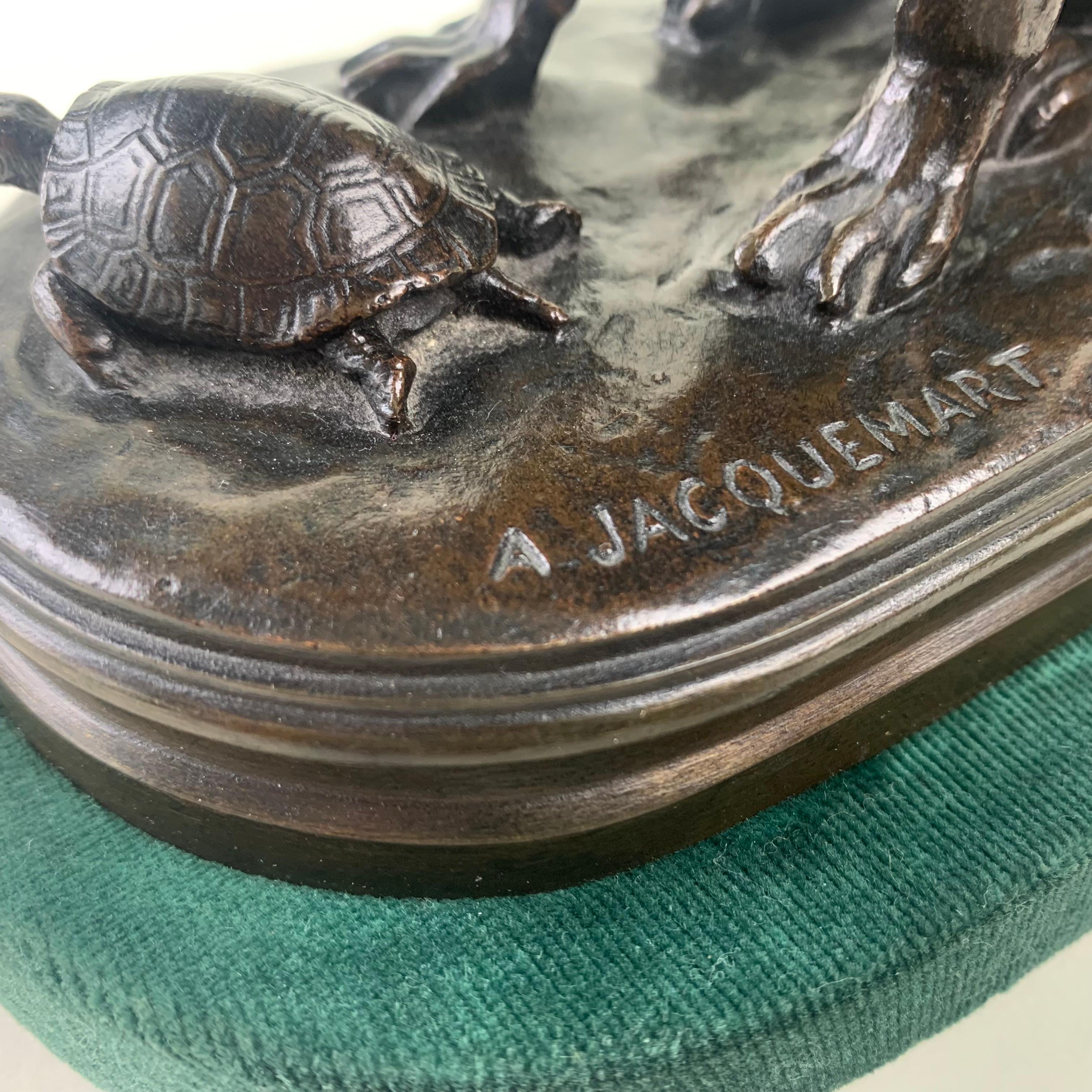 Moulage Statuette française en bronze d'un chien et d'une tortue par Alfred Jaquemont en vente