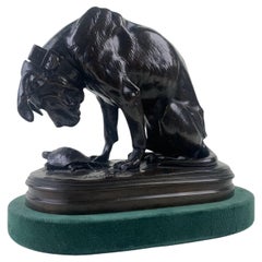 Französische Bronzefigur eines Hundes und einer Schildkröte aus Bronze von Alfred Jaquemont