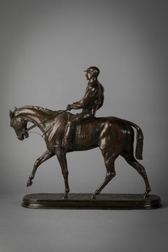 French Bronze Figure of a Horse and Jockey by P.J. Mene