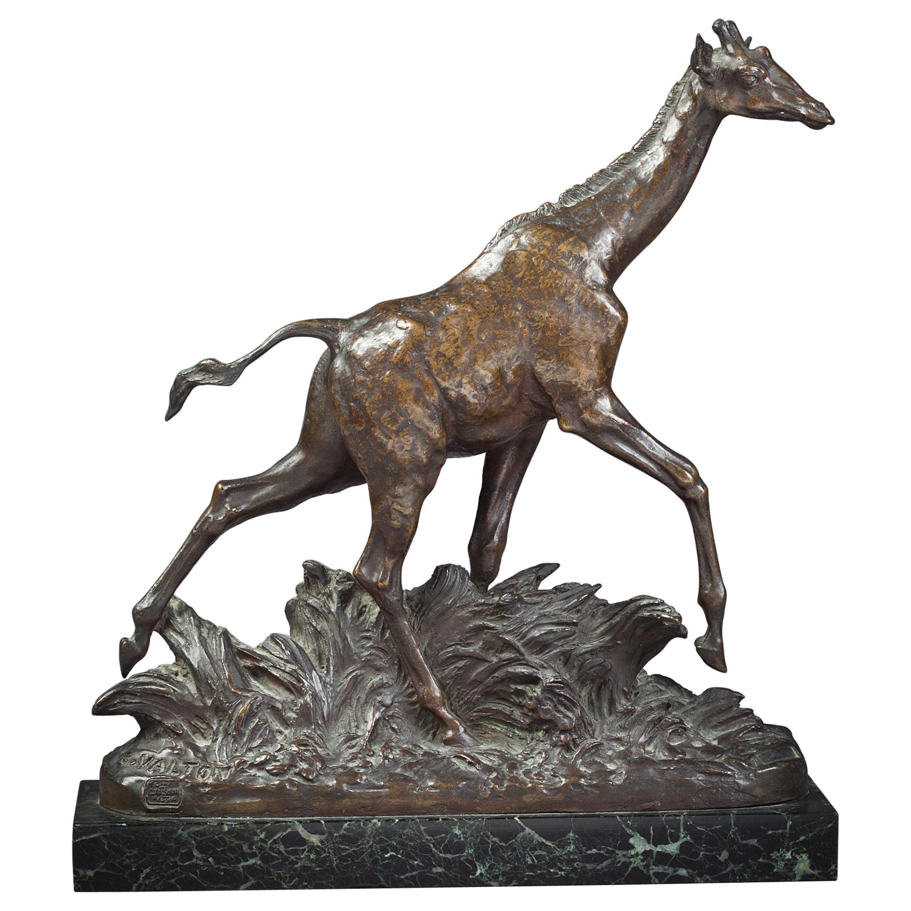French Bronze Figure of a Striding Giraffe, by Charles Valton