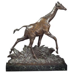 Antique French Bronze Figure of a Striding Giraffe, by Charles Valton