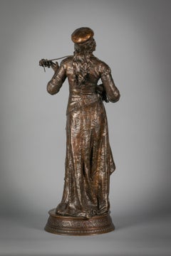 Statuette de femme jouant du luth en bronze, Adrien Etienne Gaudez, vers 1875