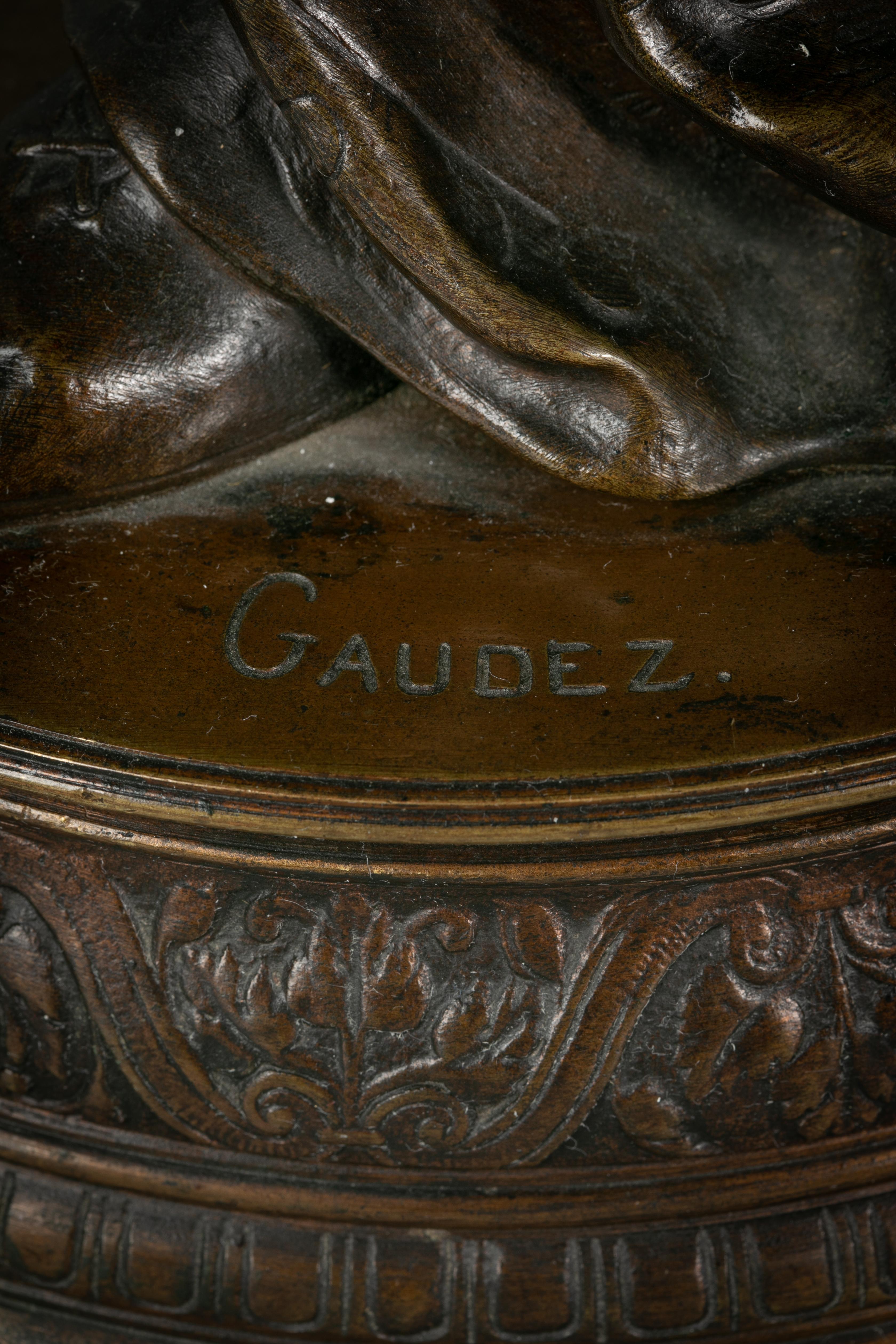 French Bronze Figure of Lady Playing a Lute, Adrien Etienne Gaudez, circa 1875 For Sale 1